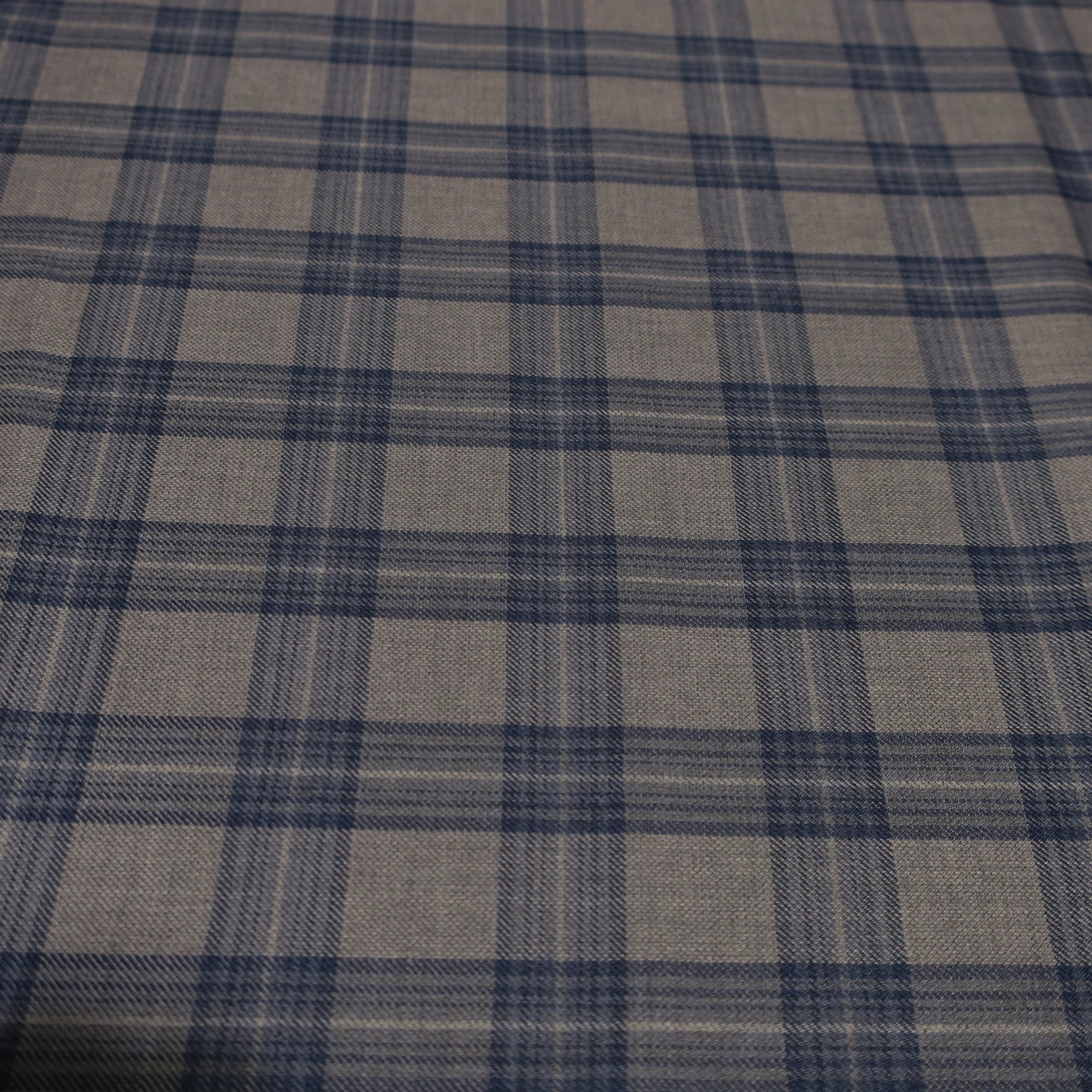 2.50 YDS Grey with Medium Blue Prince Of Wales Wool Loro Piana Fabric