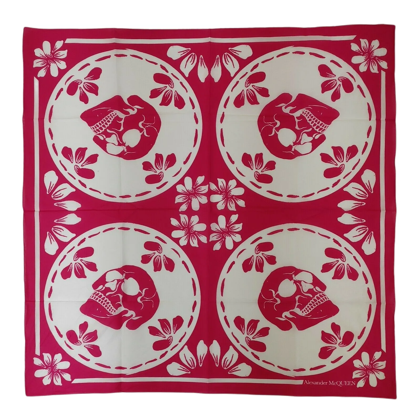 Alexander McQueen Women's Pink Cotton Porcelain Skull Square Scarf