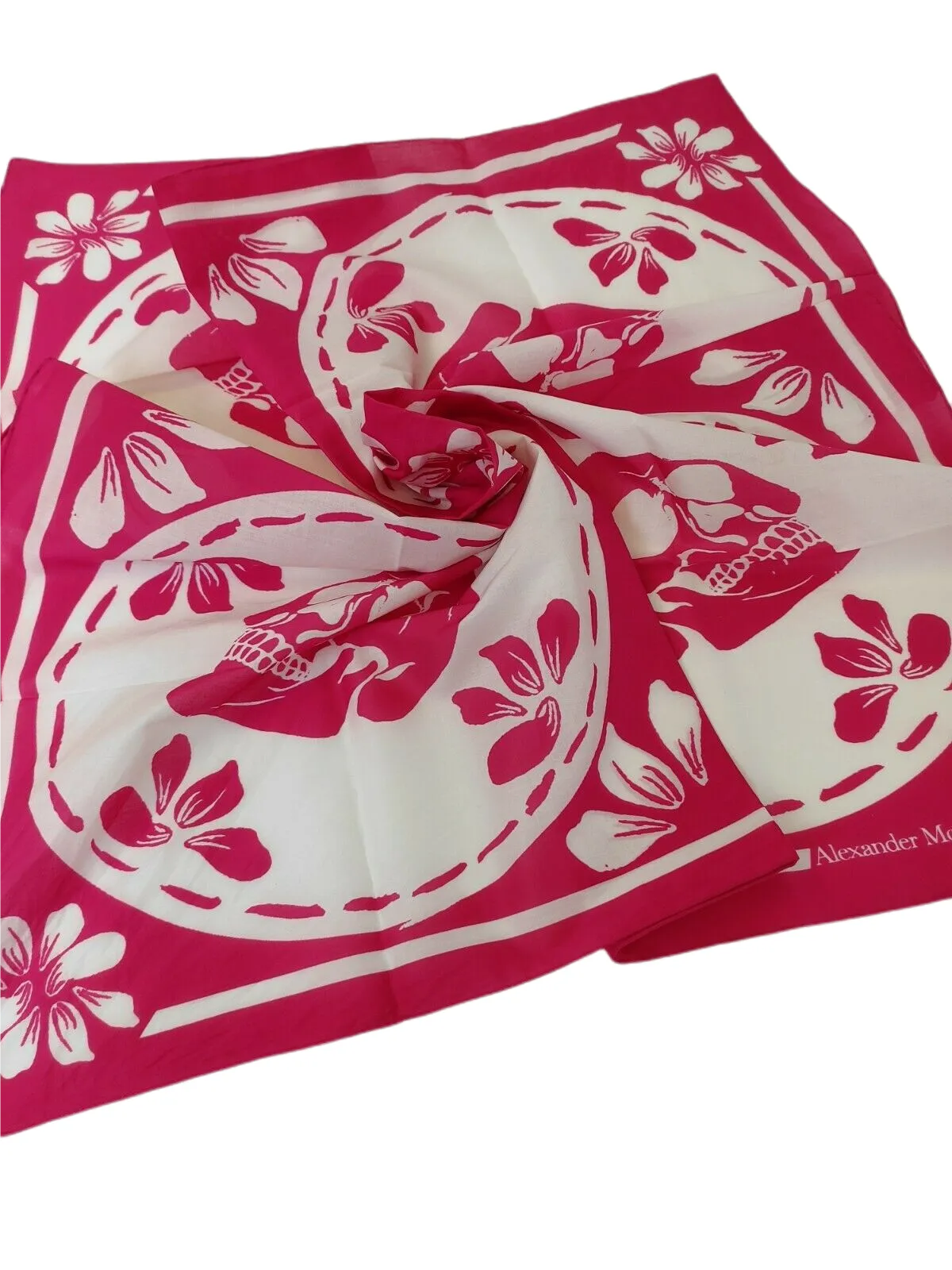 Alexander McQueen Women's Pink Cotton Porcelain Skull Square Scarf