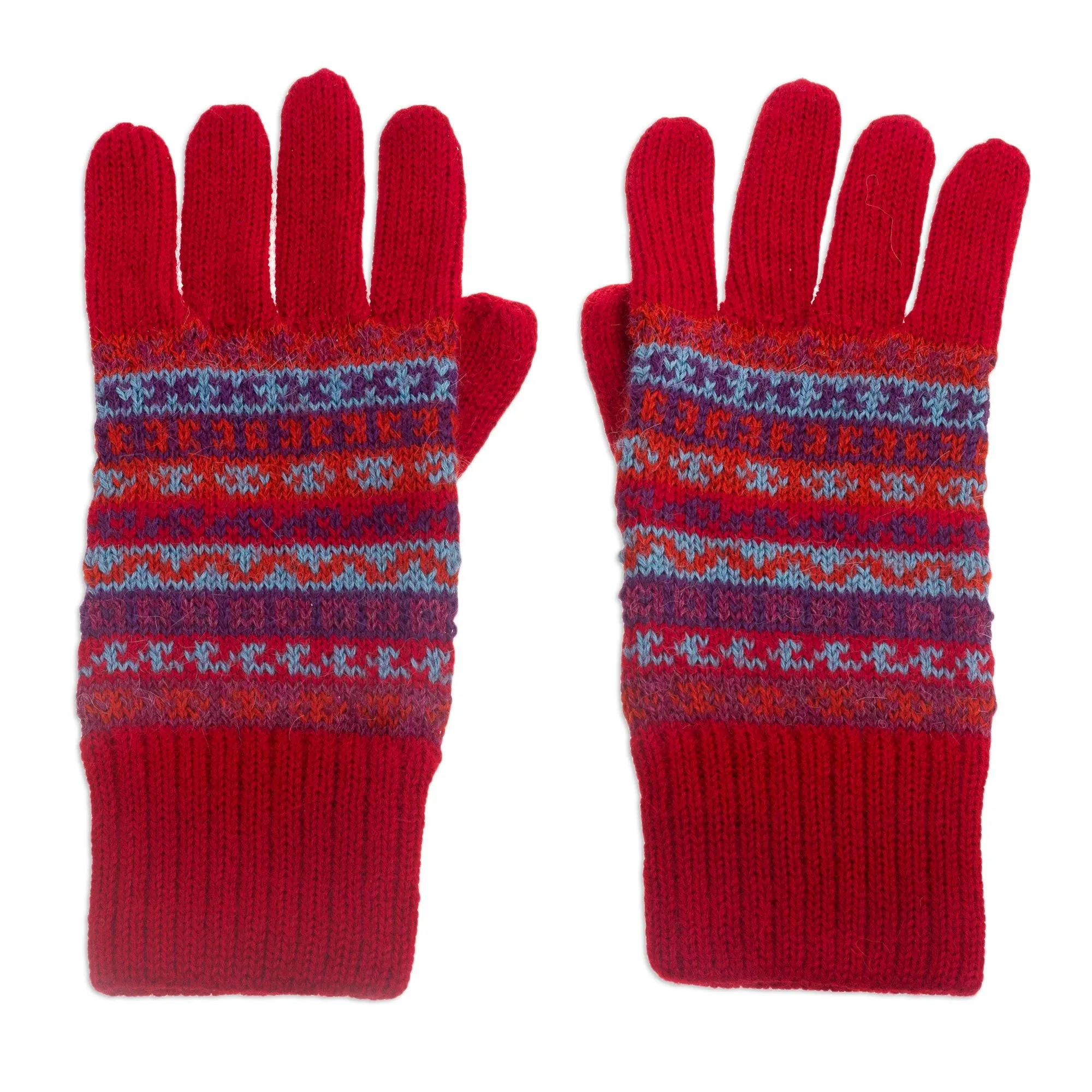 Andean Art Striped 100% Alpaca Knit Gloves from Peru