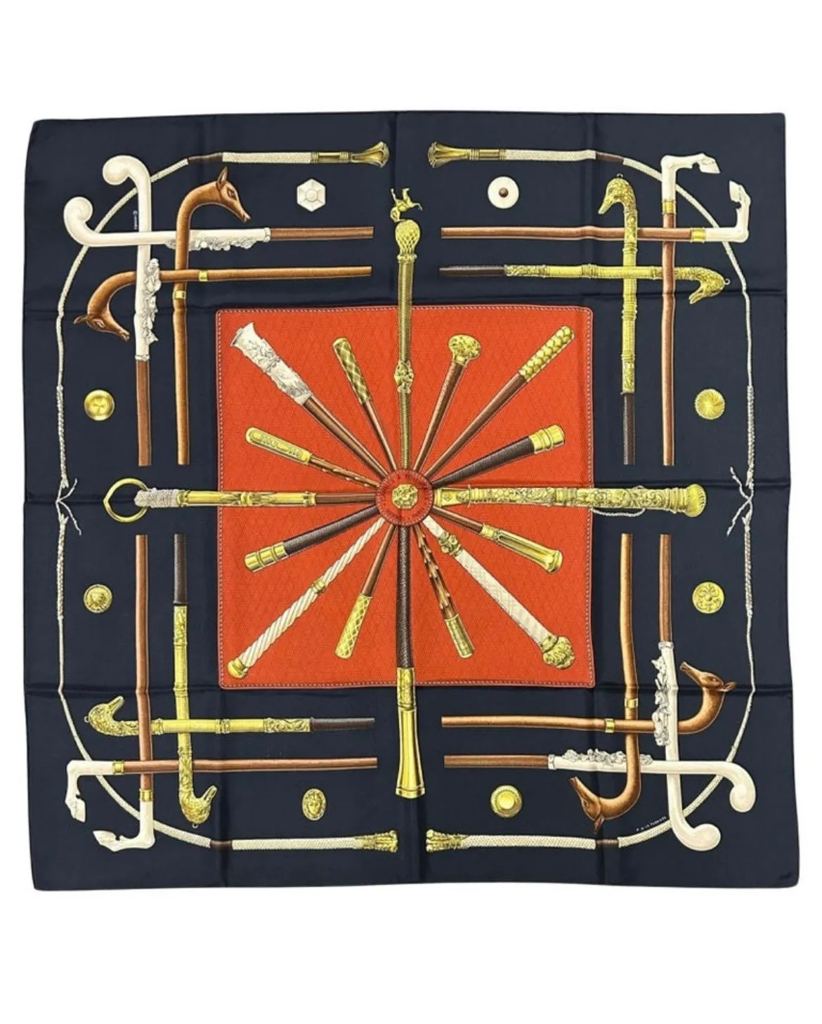 Authentic Hermes Vintage Cannes Et Pommeaux Silk Scarf