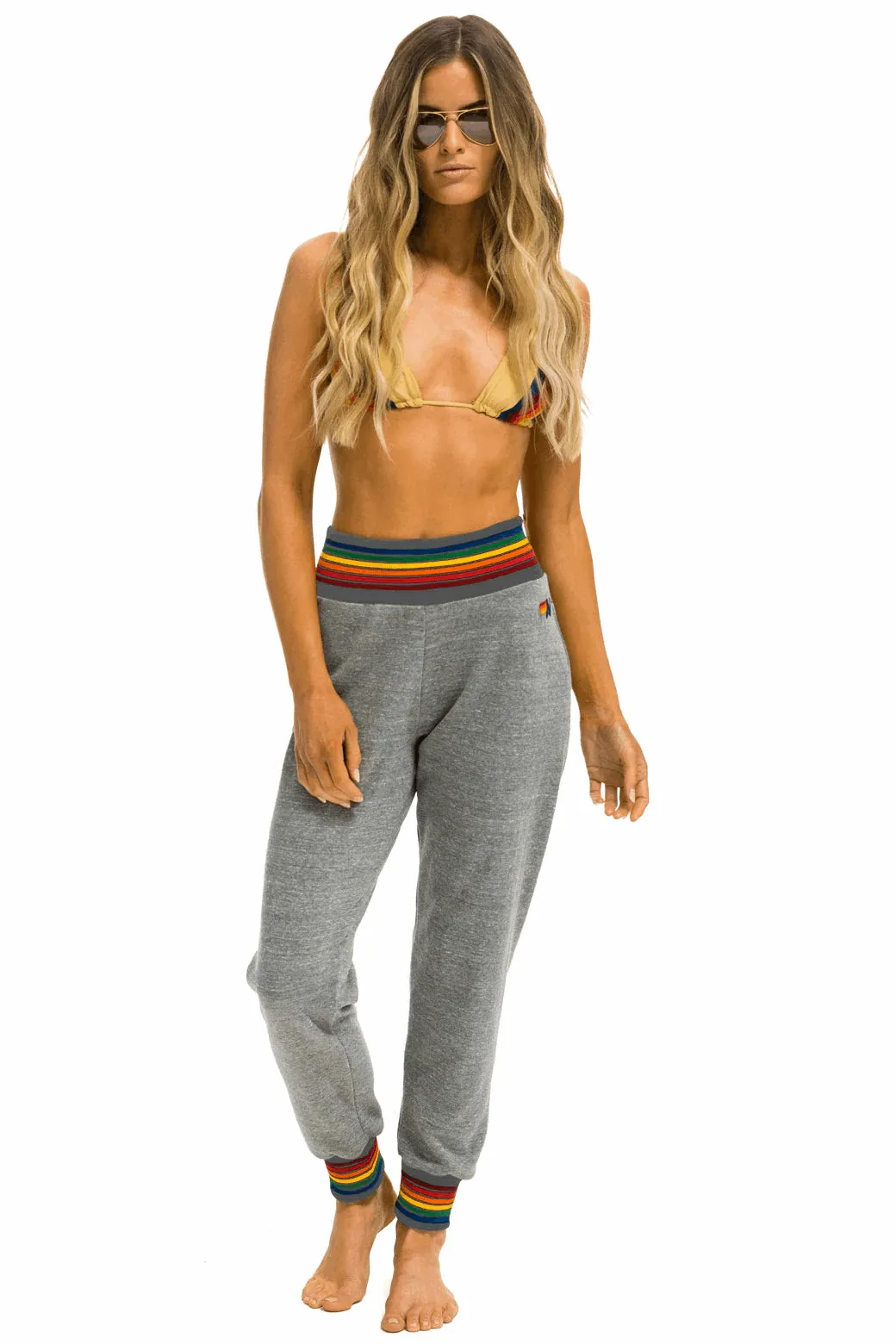 Aviator Nation Women's Rainbow Rib Pocket Sweatpants - Heather Grey