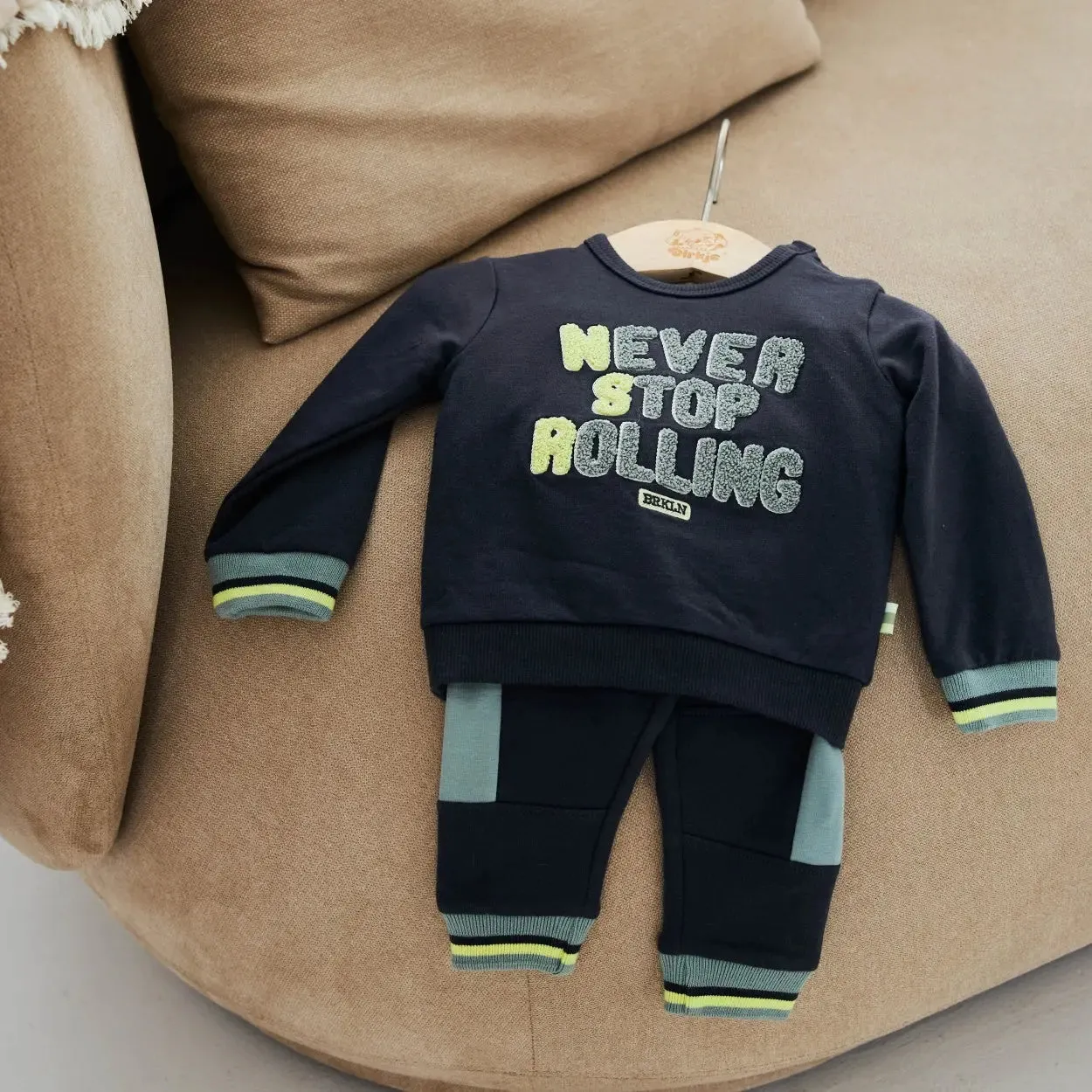 Baby Boys Sweatshirt And Sweatpants Set Graphite Blue Green | Dirkje