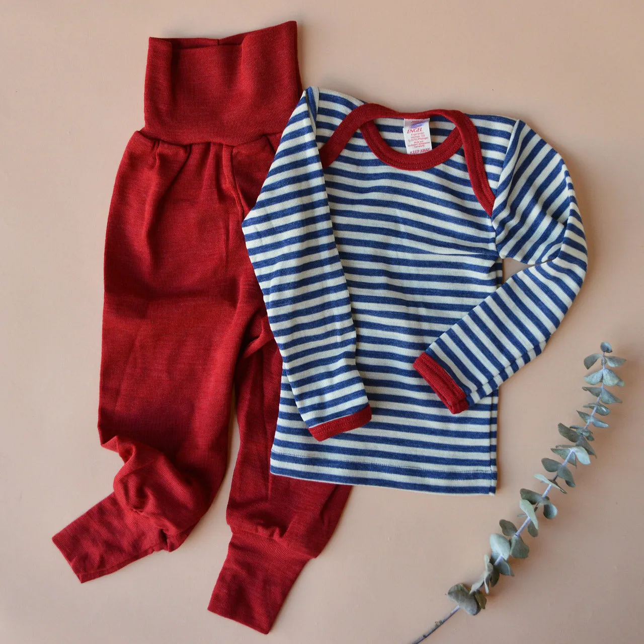 Baby Long Sleeve Top in 100% Organic Wool - Stripes (0-3y)