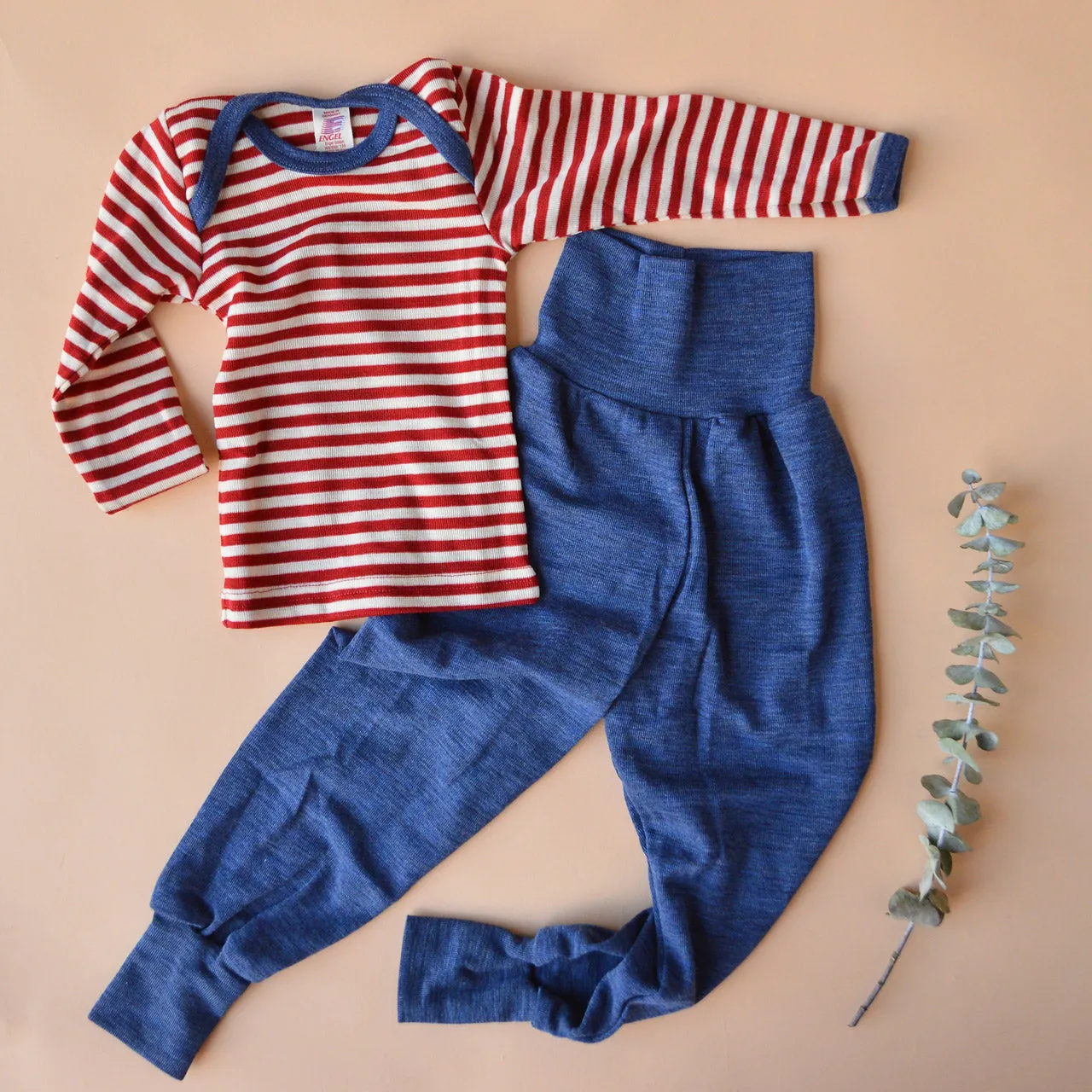 Baby Long Sleeve Top in 100% Organic Wool - Stripes (0-3y)