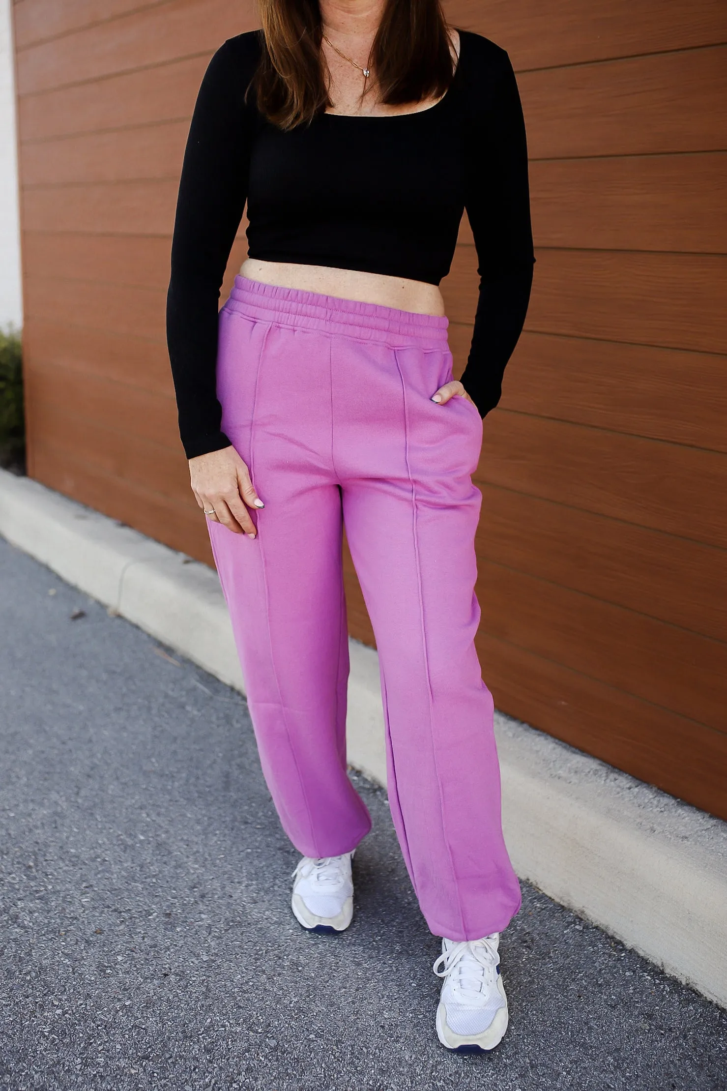 Back to It High Waist Pintuck Sweatpants - Vintage Plum