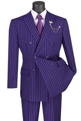 Banker Collection-Men's Double Breasted Pinstripe Purple Suit