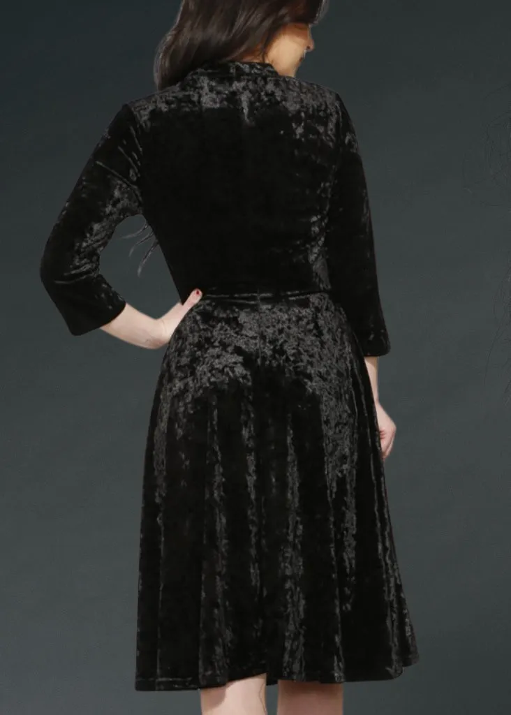 Black Velvet Gothic Dress with Lace Details