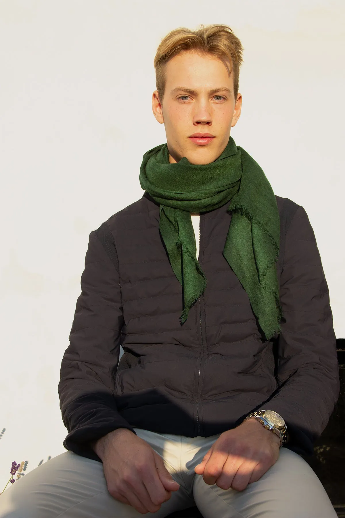 Black wool scarf in pure new wool