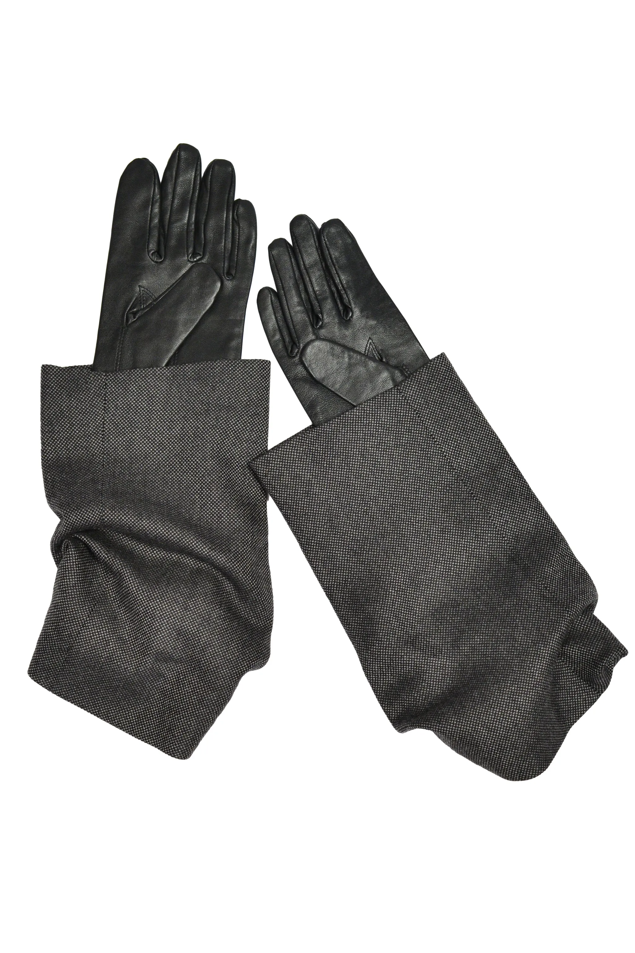 BLESS BLACK LEATHER GLOVES WITH GRAY SUITING CUFFS