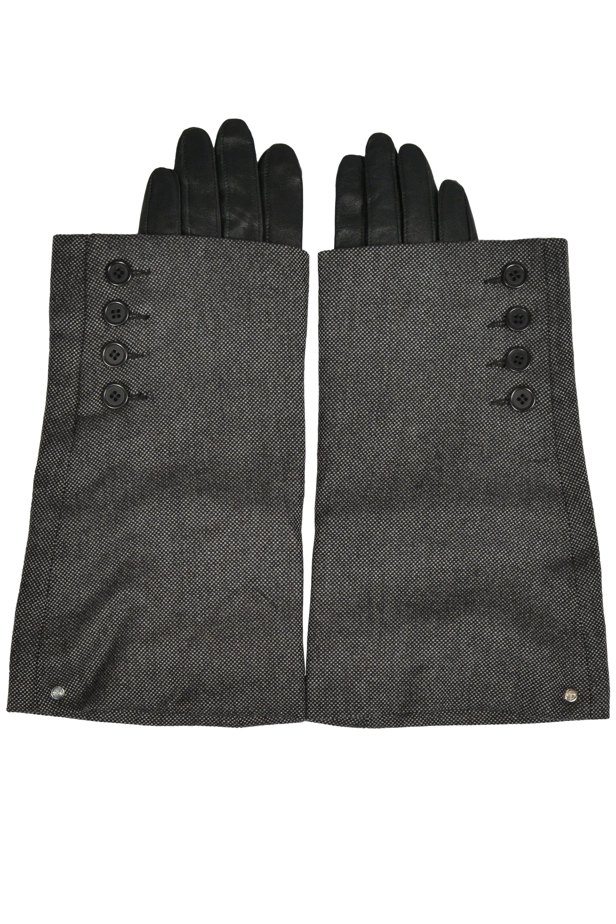 BLESS BLACK LEATHER GLOVES WITH GRAY SUITING CUFFS