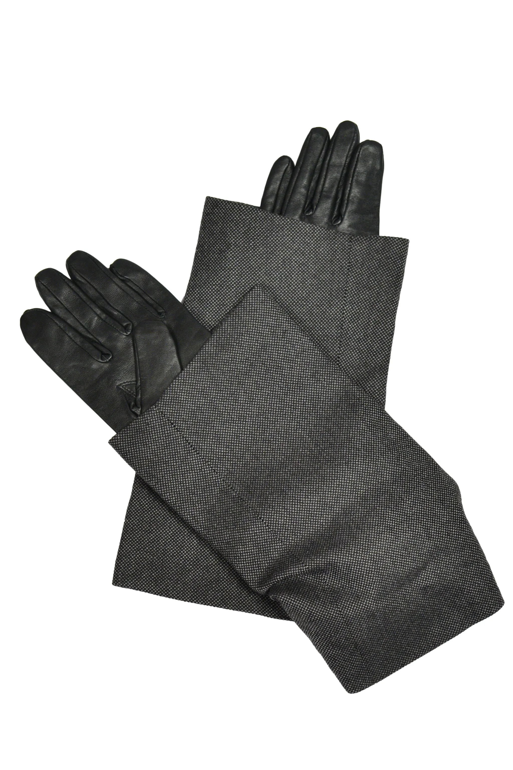 BLESS BLACK LEATHER GLOVES WITH GRAY SUITING CUFFS