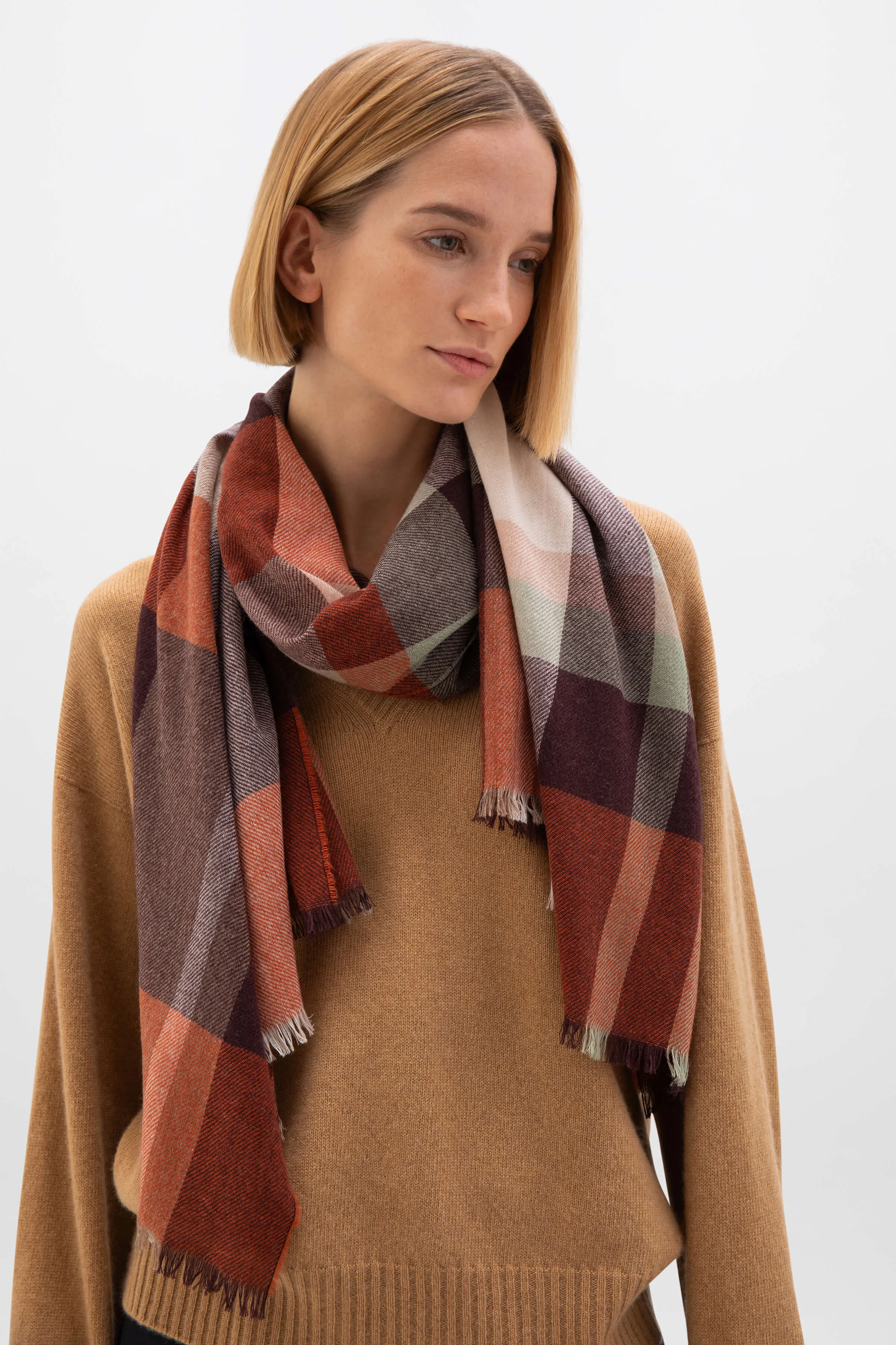 Block Check Lightweight Cashmere Stole