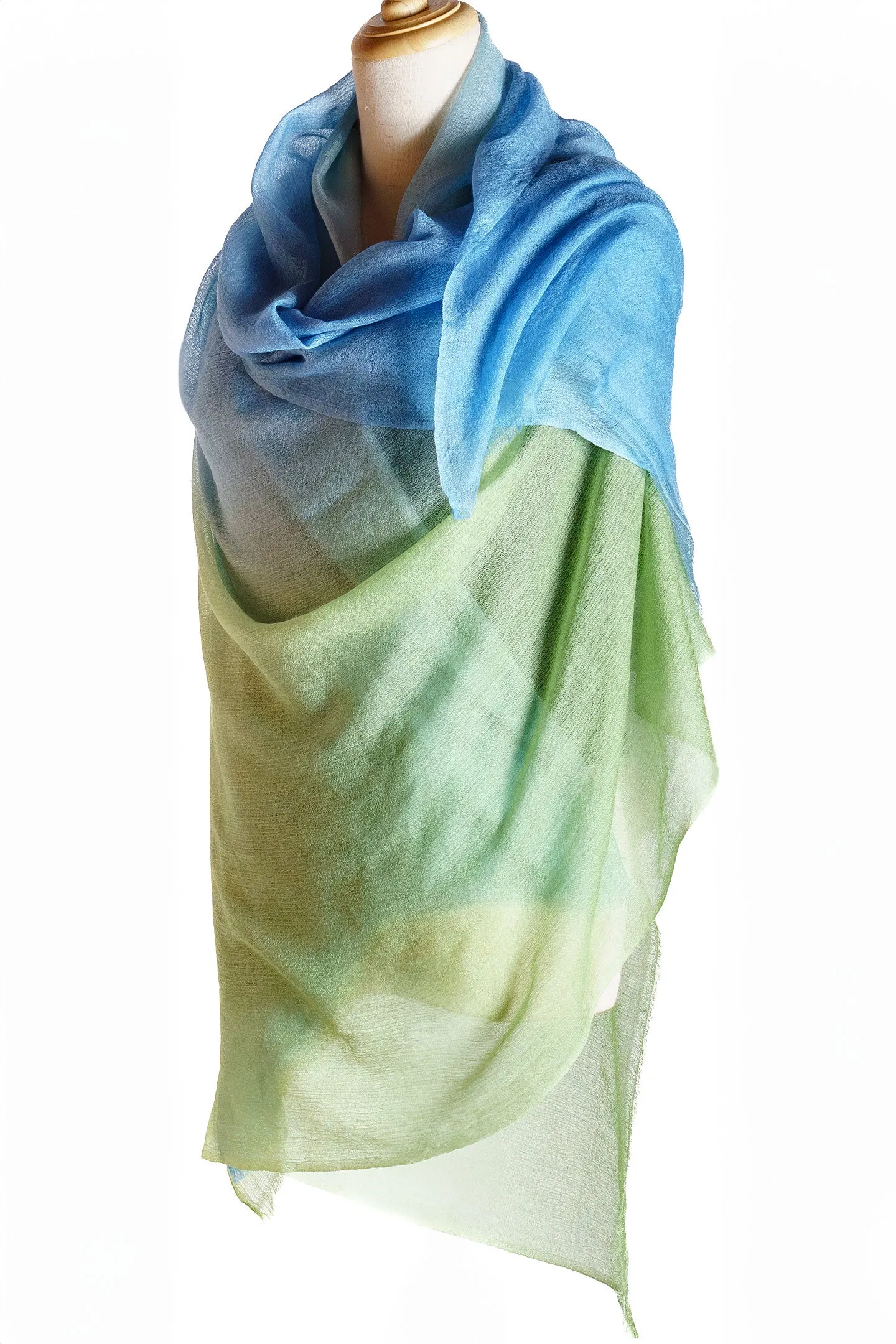 Blue and Green Ombre Cashmere Oversized Scarf