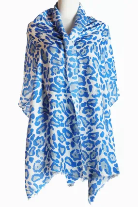 Blue Cheetah Silk Cashmere Scarf Stole