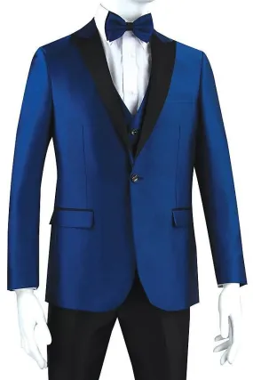 Blue Tuxedo Slim Fit with Black Peak Lapel & Black Pants