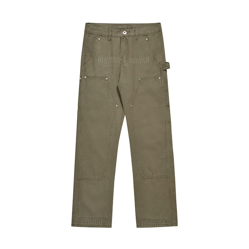 Bonsir 90s fashion men American Vibe Style Army Green Logging Overalls Ins Straight Micro Flared Trousers Cleanfit Pants