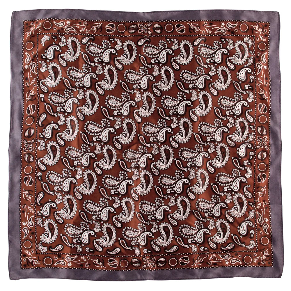 Bordered Silk Paisley Scarf - Copper & Pewter