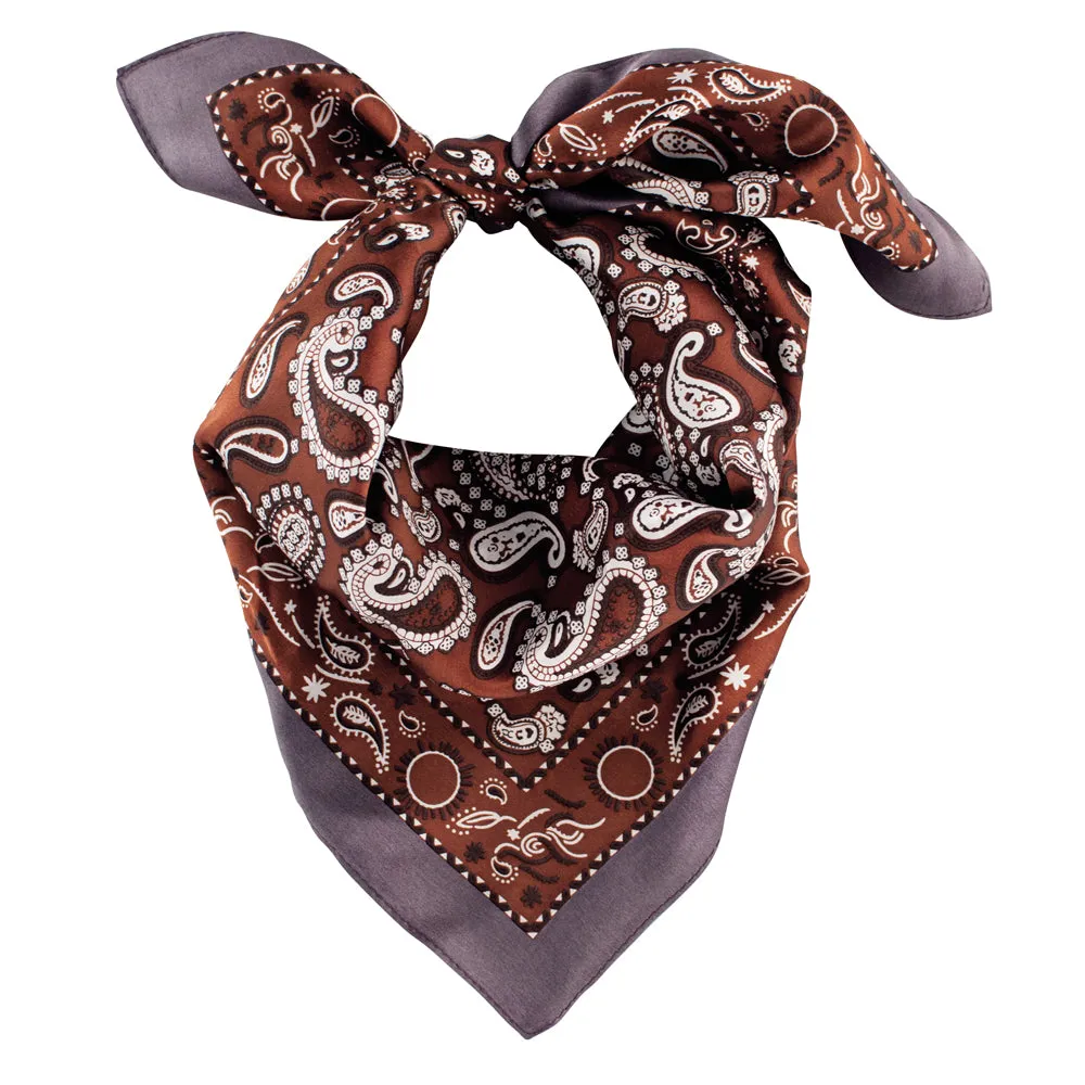 Bordered Silk Paisley Scarf - Copper & Pewter