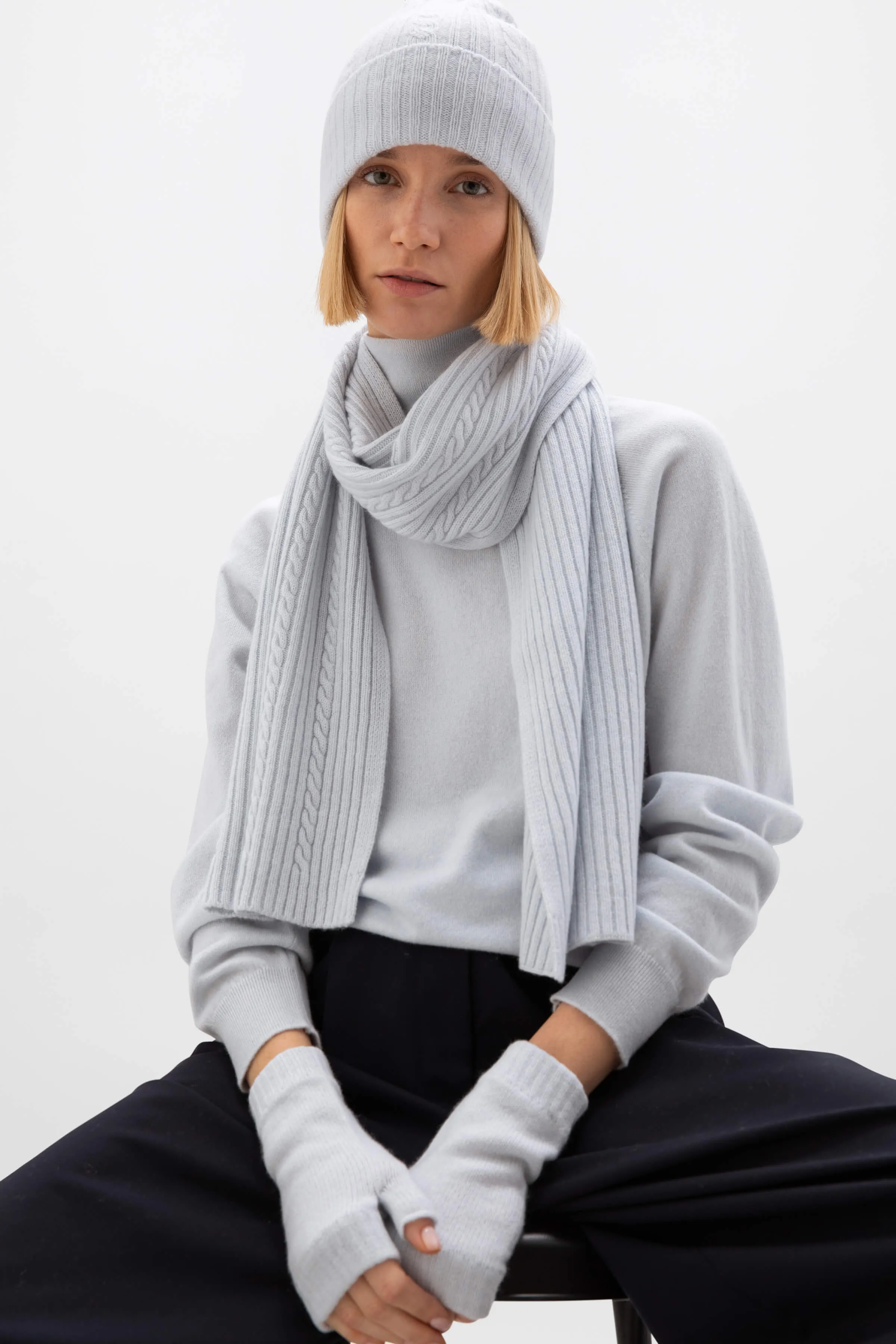 Cable & Rib Cashmere Scarf