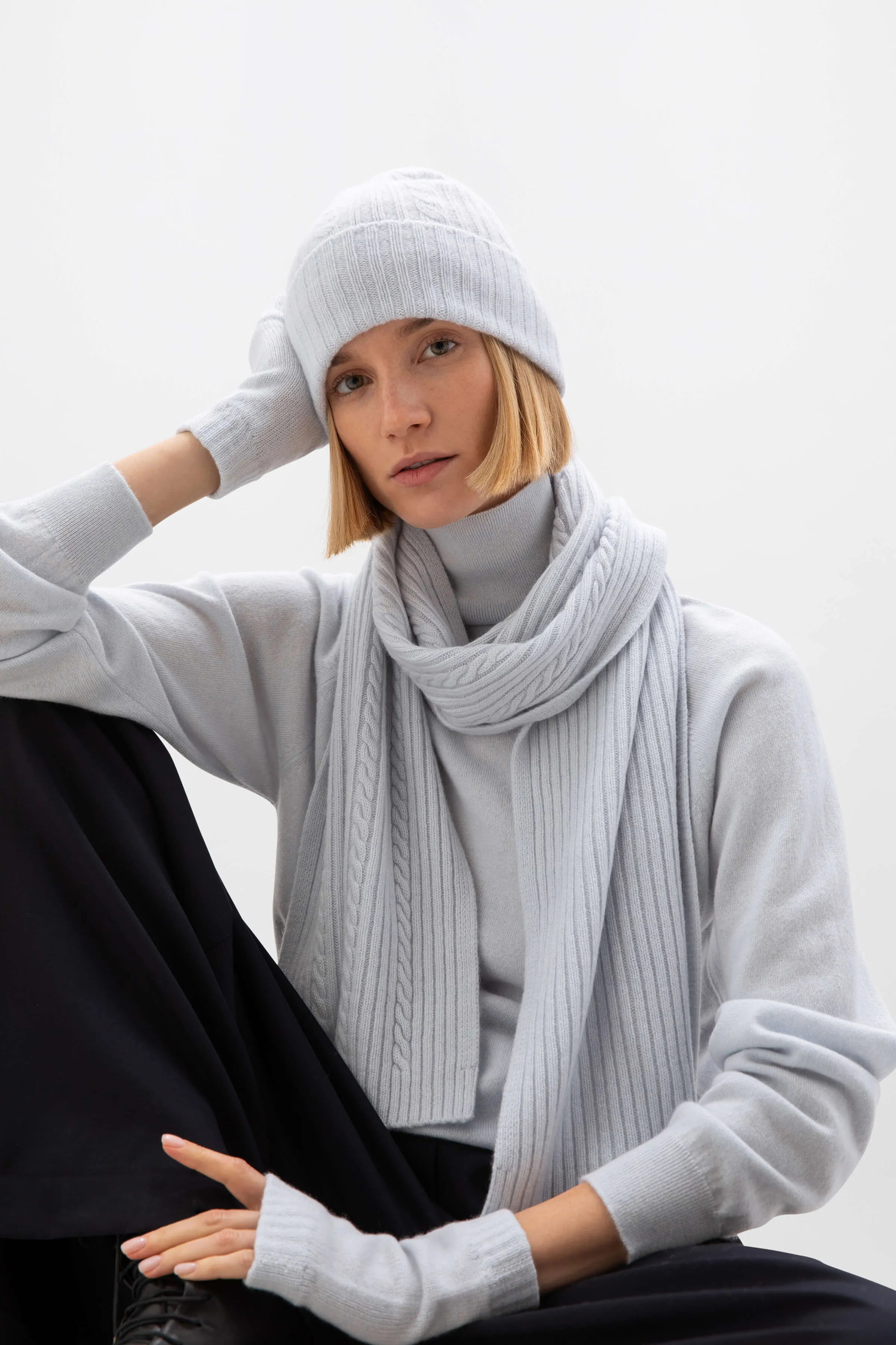 Cable & Rib Cashmere Scarf