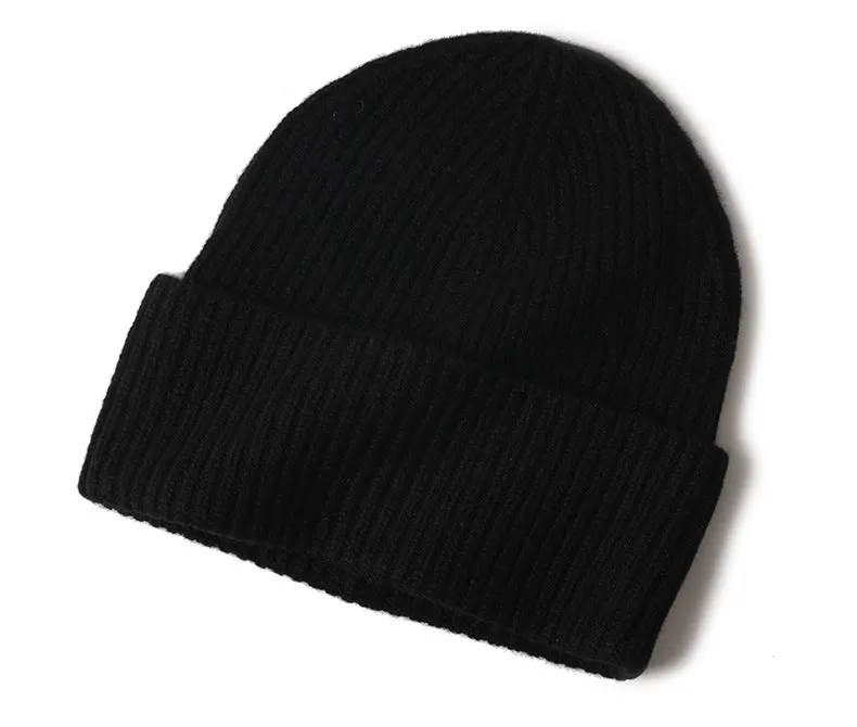 Cashmere Alpi Ribbed Turn up Beanie Black