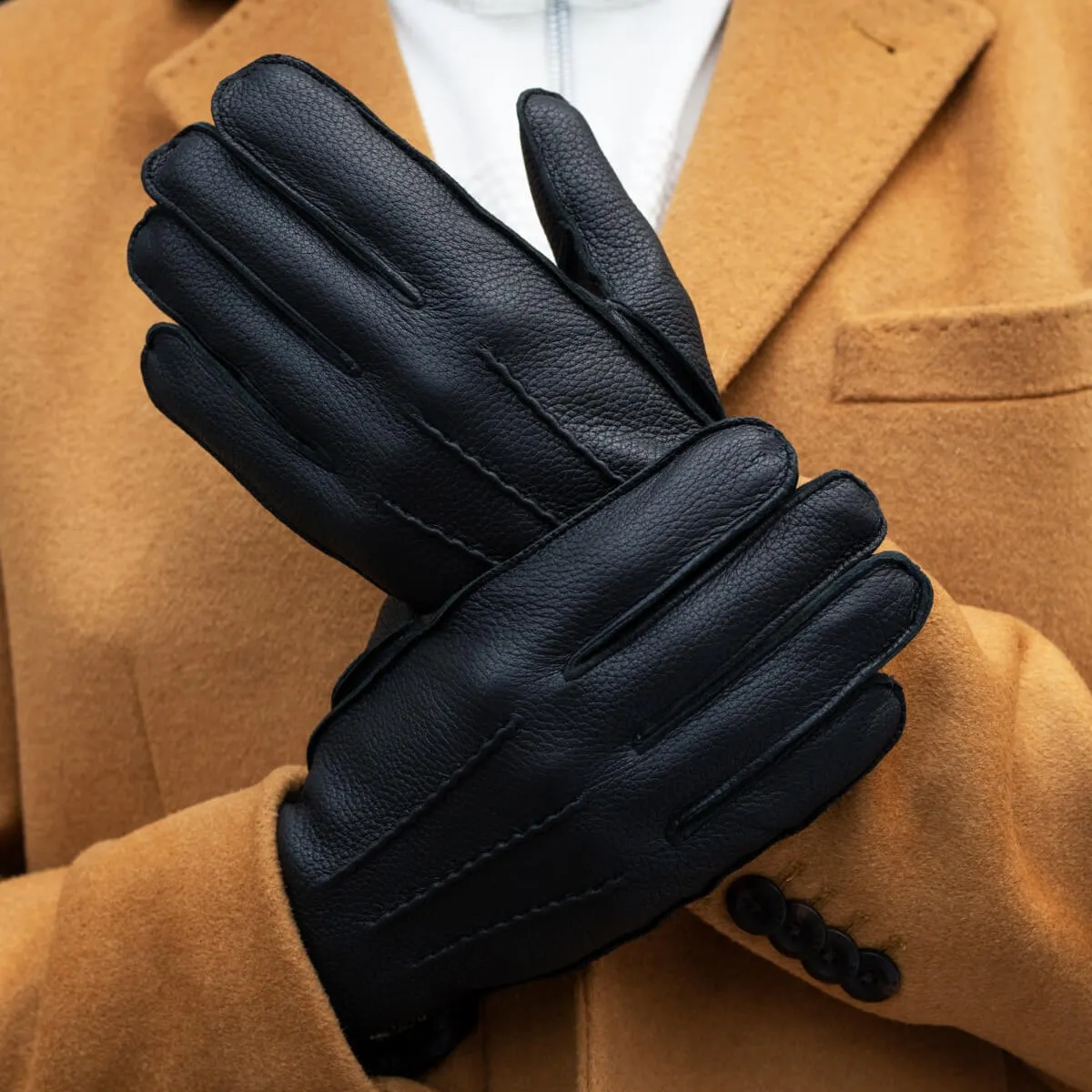 Charles – luxurious American deerskin leather gloves with warm cashmere lining