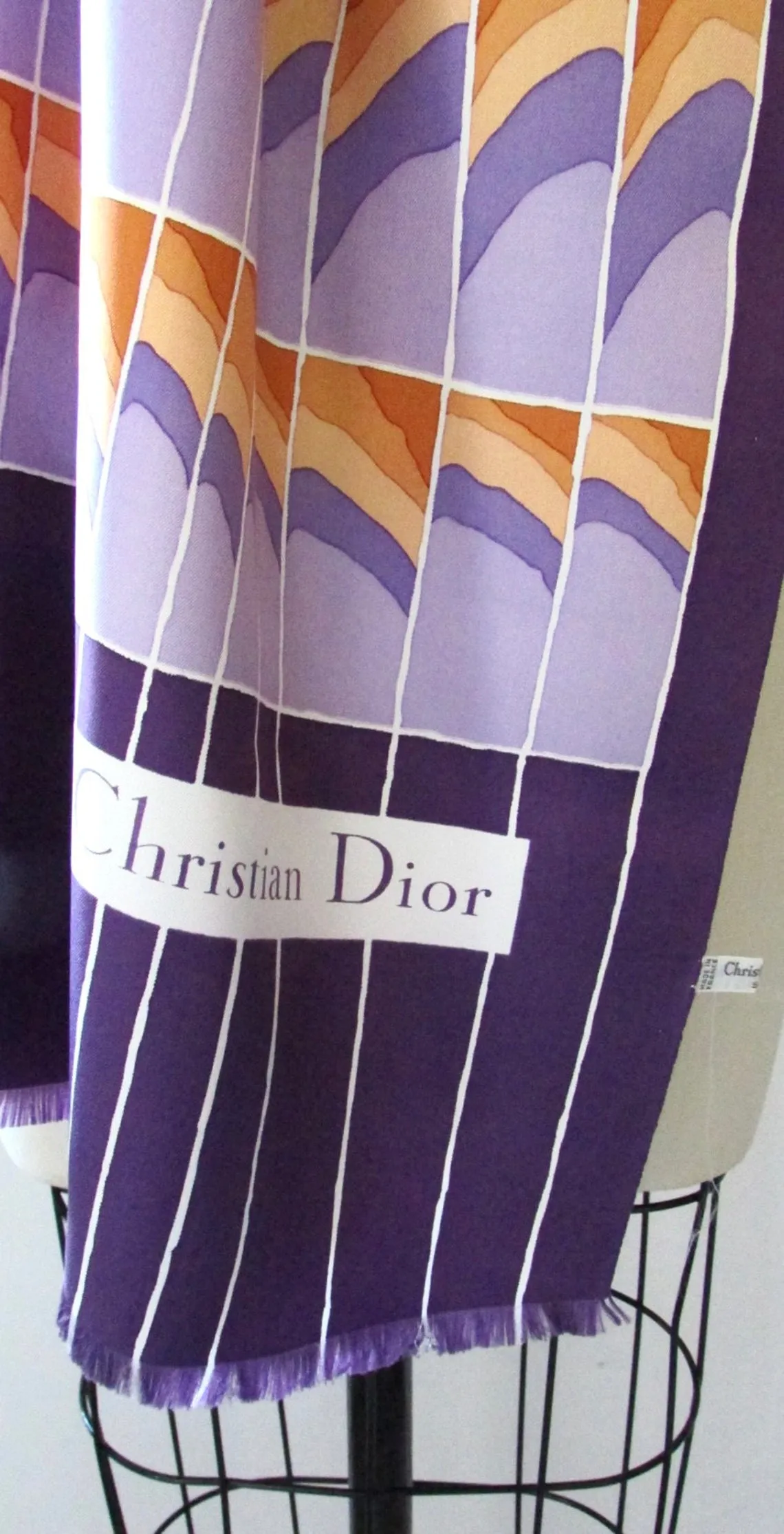 CHRISTIAN DIOR Vintage 70s Deco Inspired Silk Purple Scarf