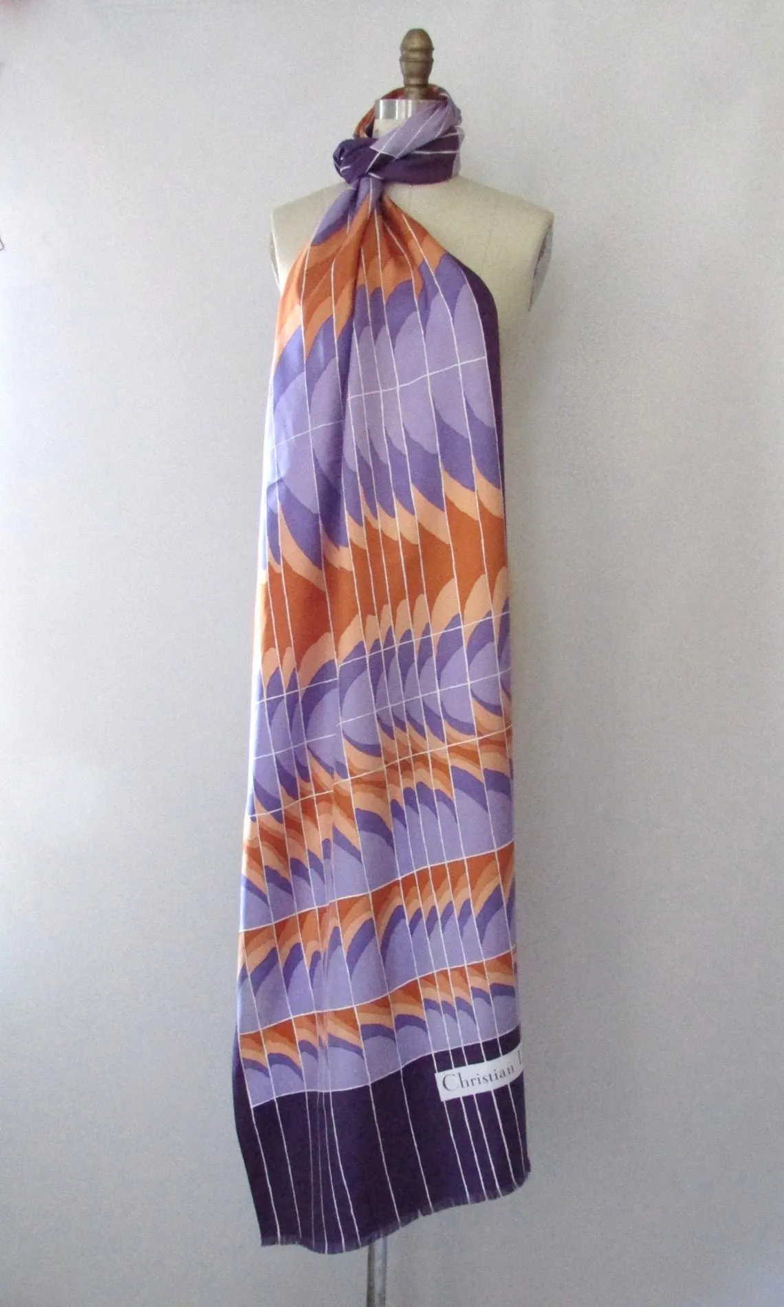 CHRISTIAN DIOR Vintage 70s Deco Inspired Silk Purple Scarf