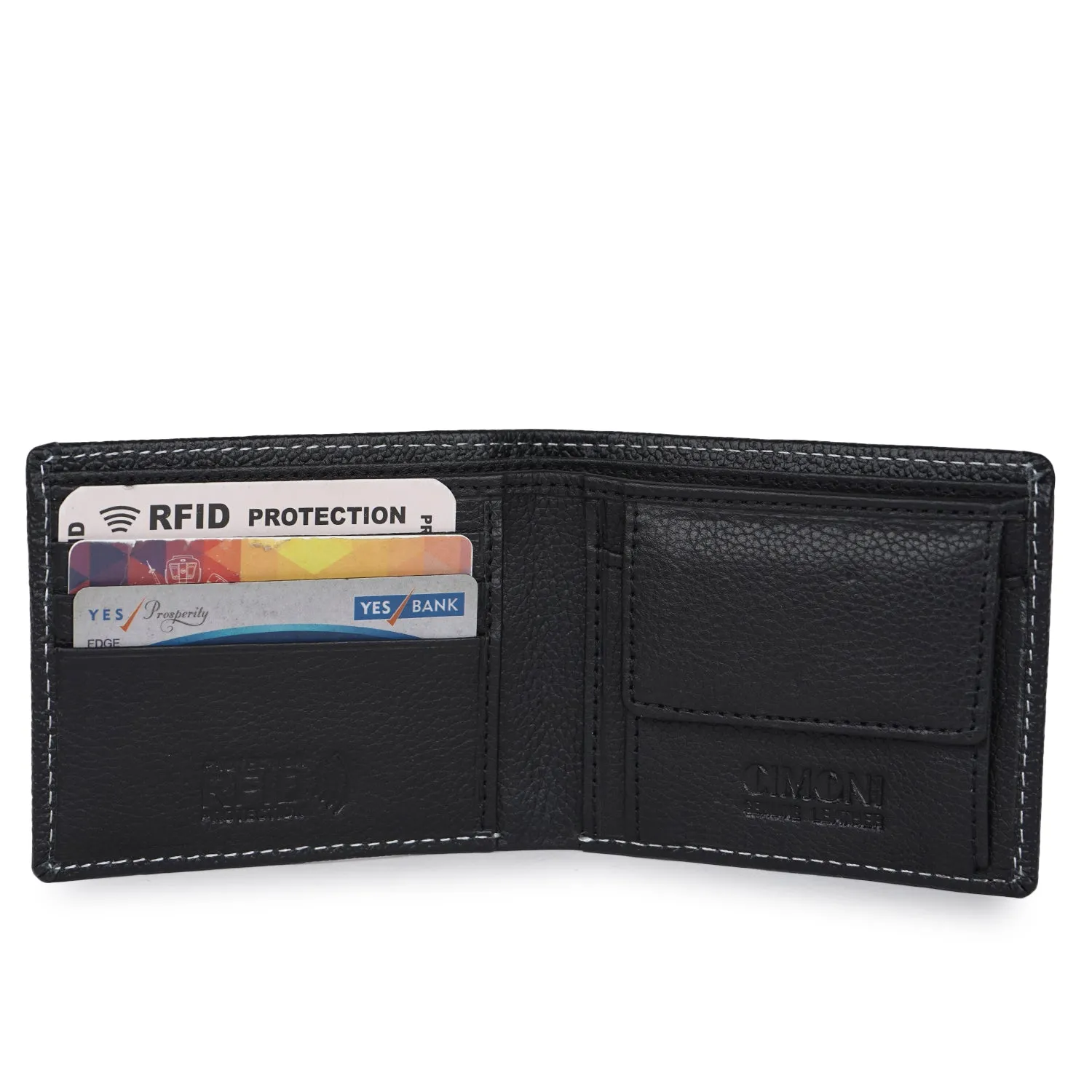 CIMONI RFID Genuine Leather Stylish Credit/5 Debit Card Slots 1 Flap Coin Pocket Wallet for Men