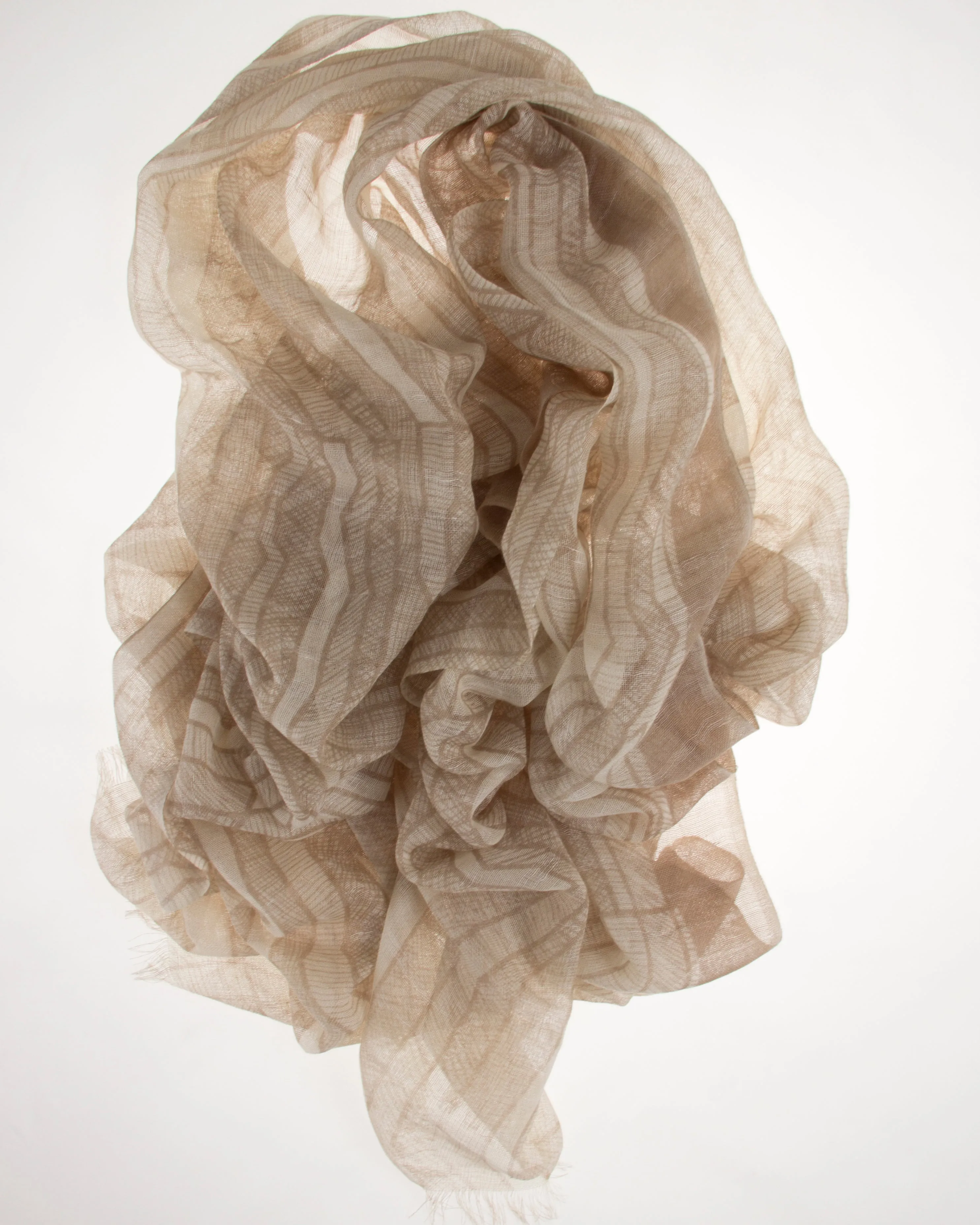 Contour lines Beige and white Silk Cashmere Scarf