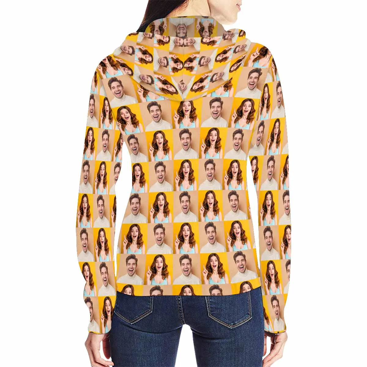 Custom Couple Face Full Zip Hoodie Seamless Photo on Personalized Women's All Over Print Hoodie