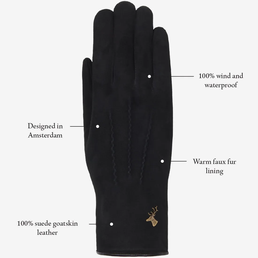 Elizabeth (black) - suede leather gloves with warm faux fur lining