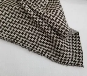 End of BOlt: 3-1/8th yards of Designer Deadstock Medium Brown and Cream Wool Blend Medium Weight Small Houndstooth Knit ( Ponte Hand) 8.5 oz-remnant