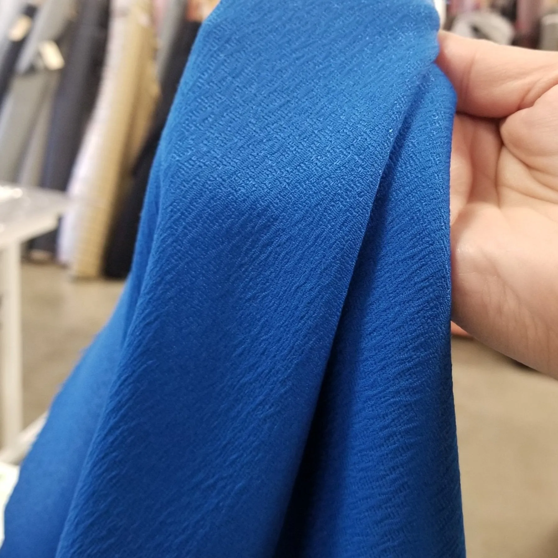 Fabric Swatch of Designer Deadstock Royal Blue Crepe Textured Wool Viscose Opaque Stretchy Spandex Woven