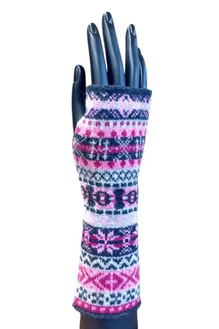 Fair Isle Knit Lambswool Wrist Warmers - Lush Pink