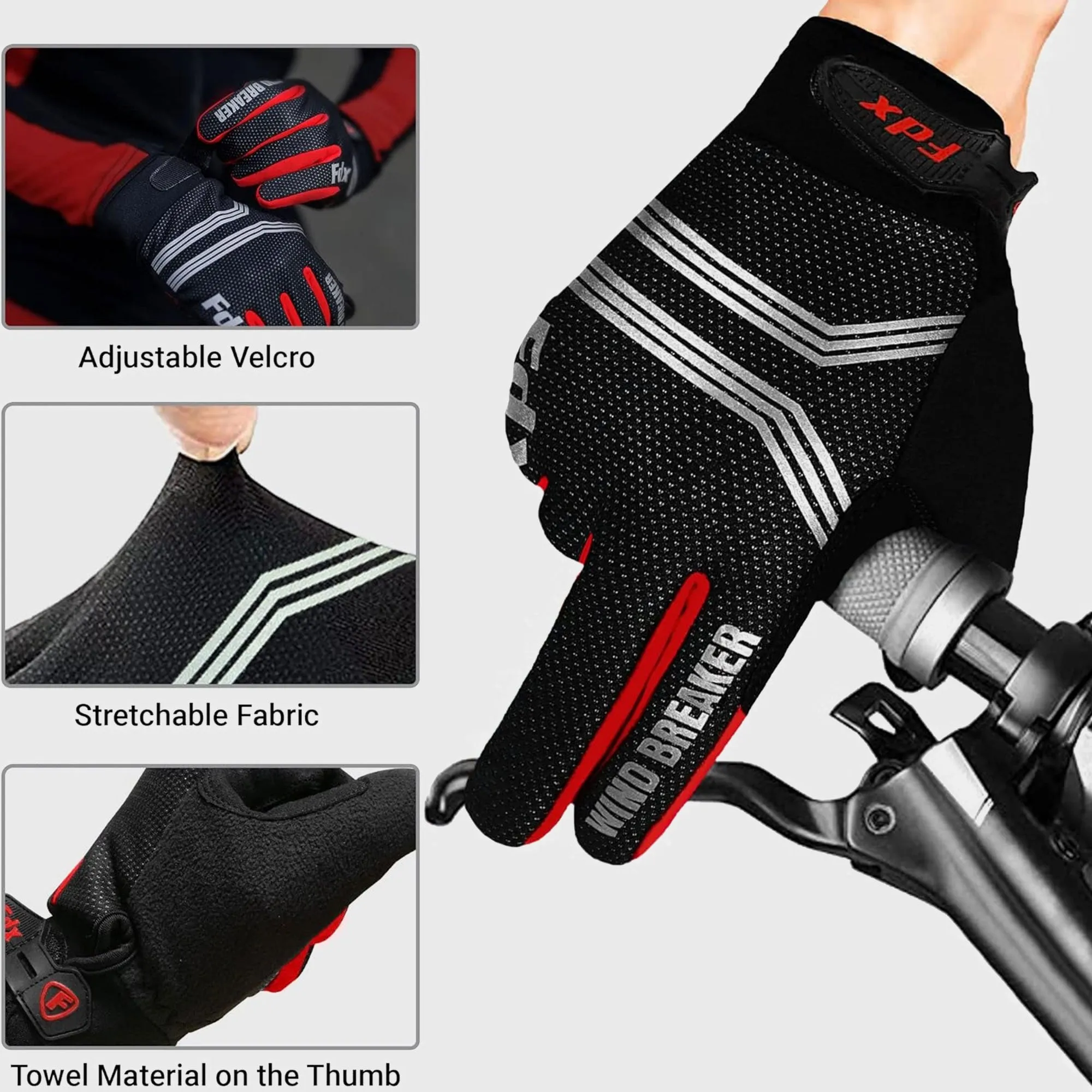 Fdx Dryrest Red Full Finger Gel Padded Winter Cycling Gloves