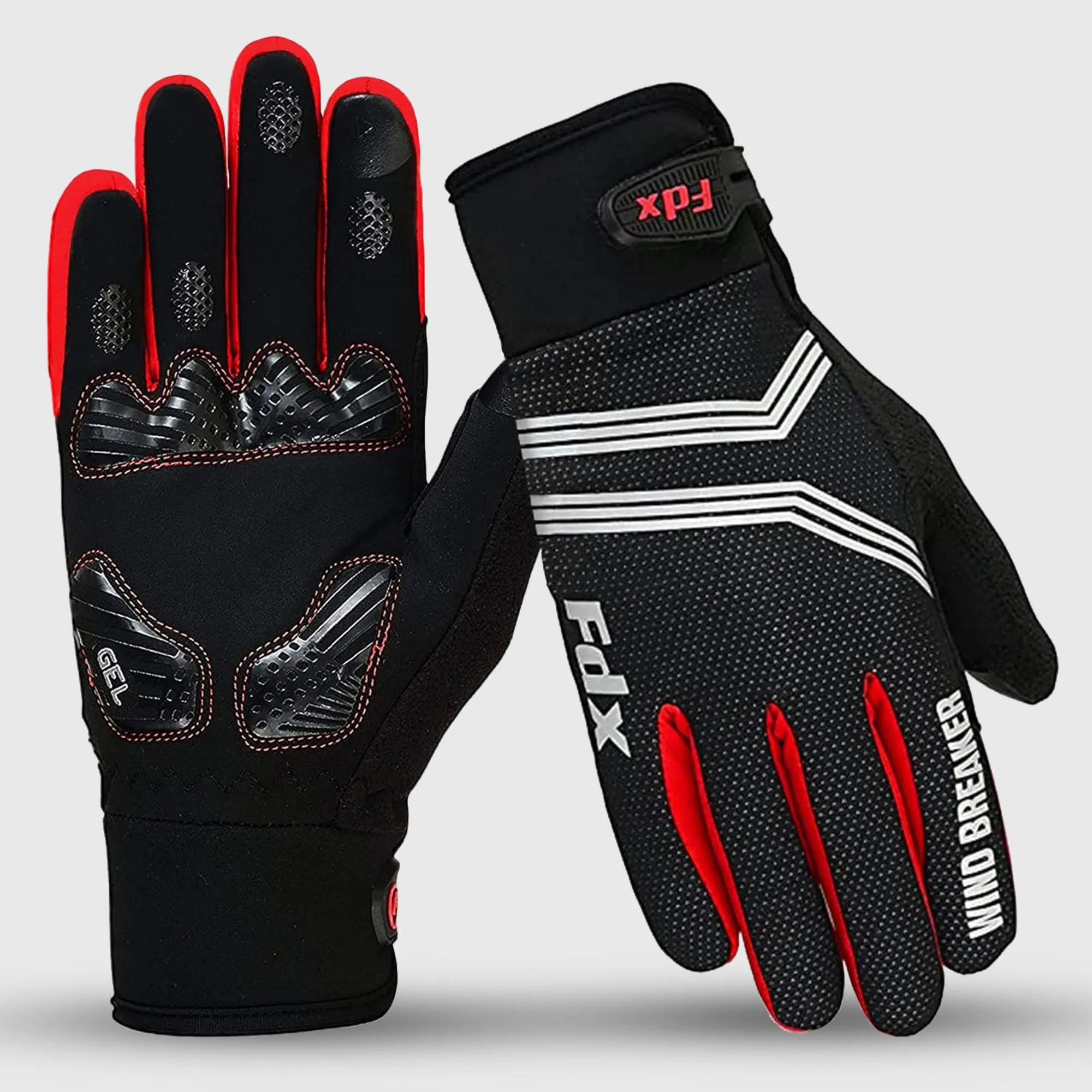 Fdx Dryrest Red Full Finger Gel Padded Winter Cycling Gloves