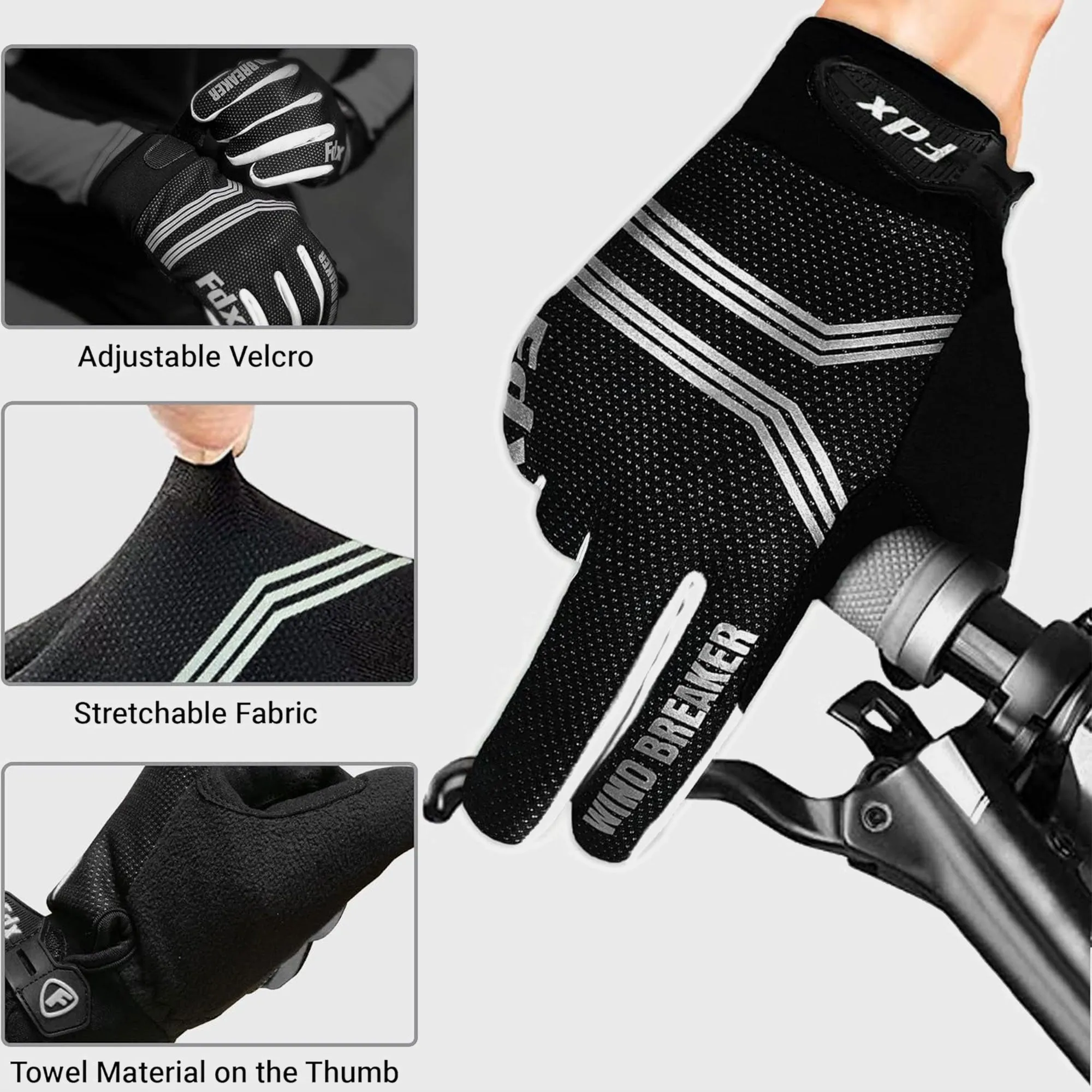 Fdx Dryrest White Full Finger Gel Padded Winter Cycling Gloves