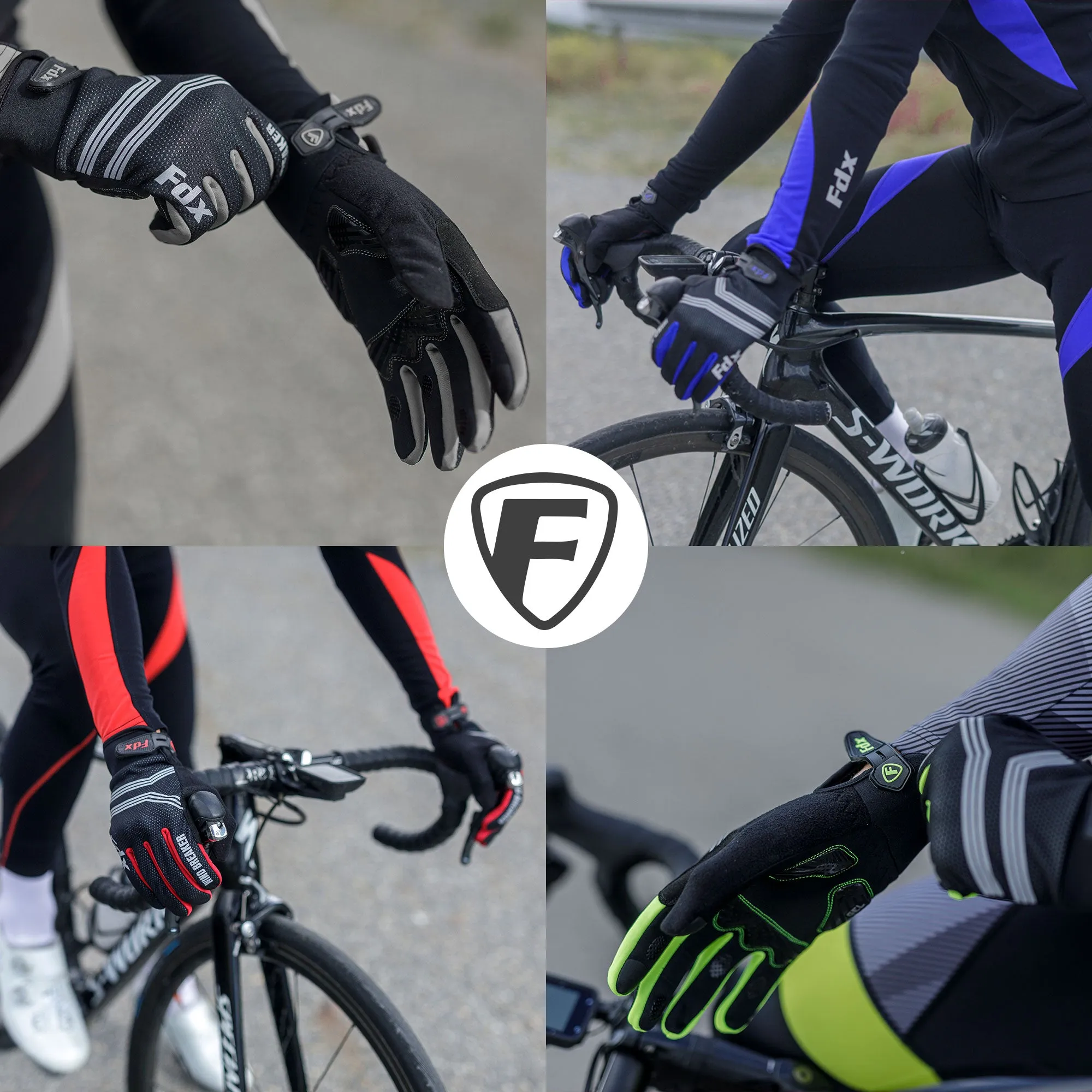 Fdx Dryrest White Full Finger Gel Padded Winter Cycling Gloves