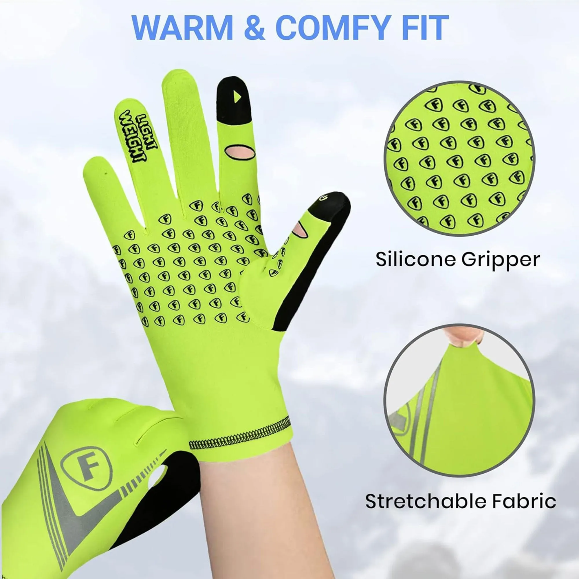 Fdx Frost Yellow Full Finger Winter Cycling Gloves