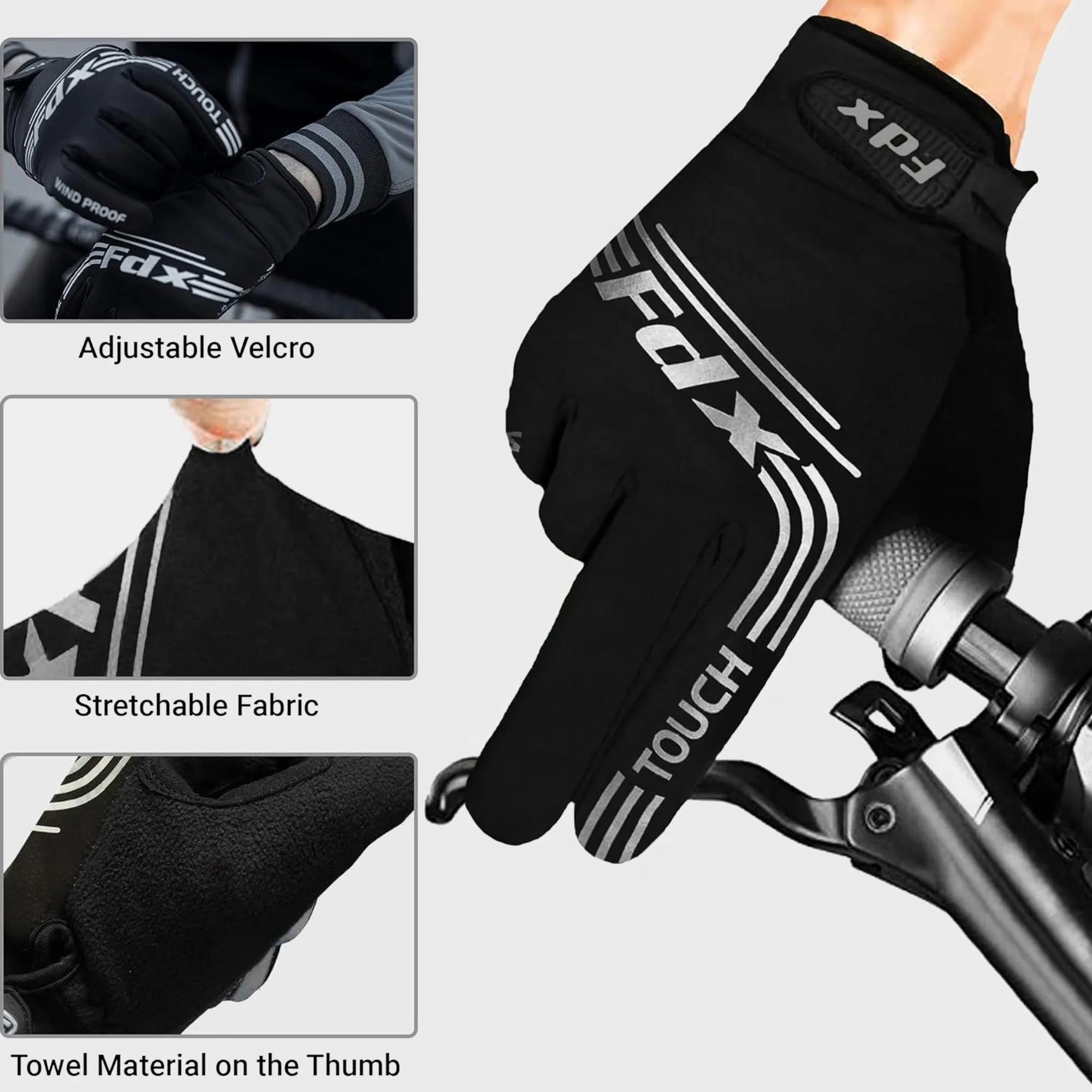 Fdx Subzero Black Full Finger Winter Cycling Gloves