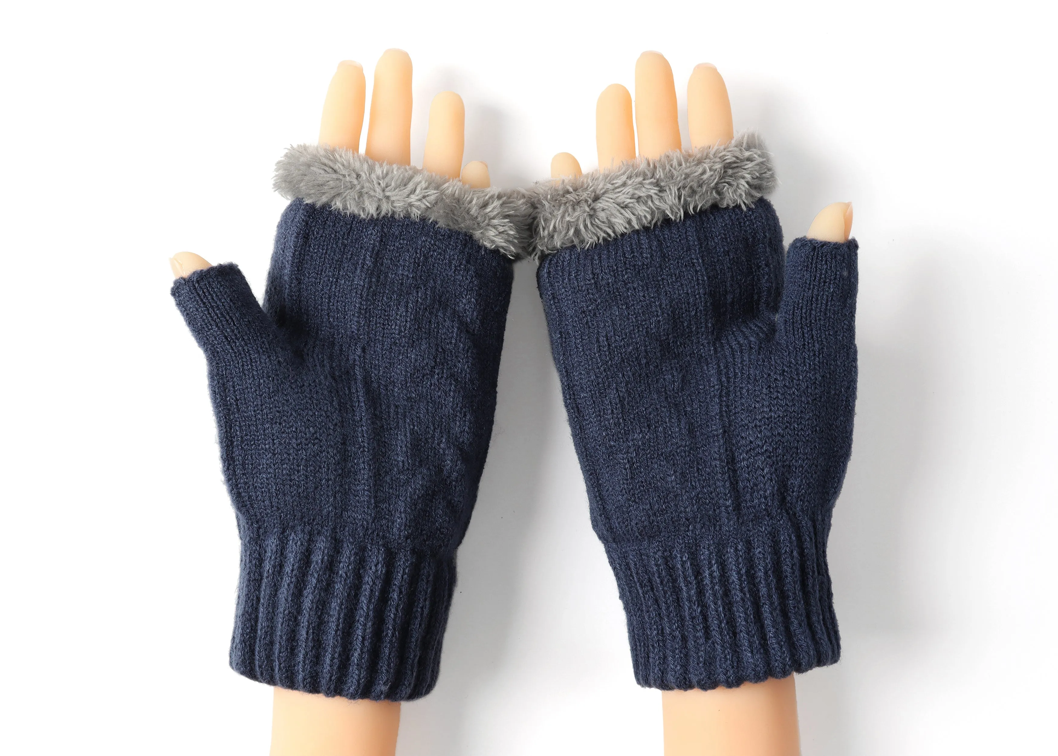 Fingerless Double-layer Ultra Plush Knit Gloves Typing Mittens