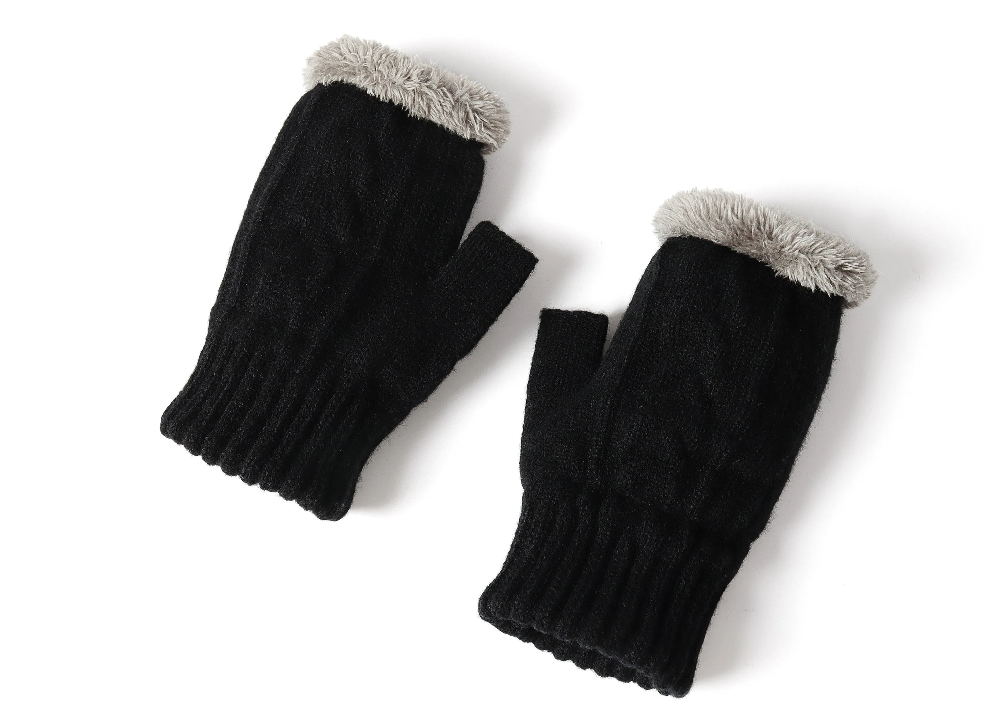 Fingerless Double-layer Ultra Plush Knit Gloves Typing Mittens