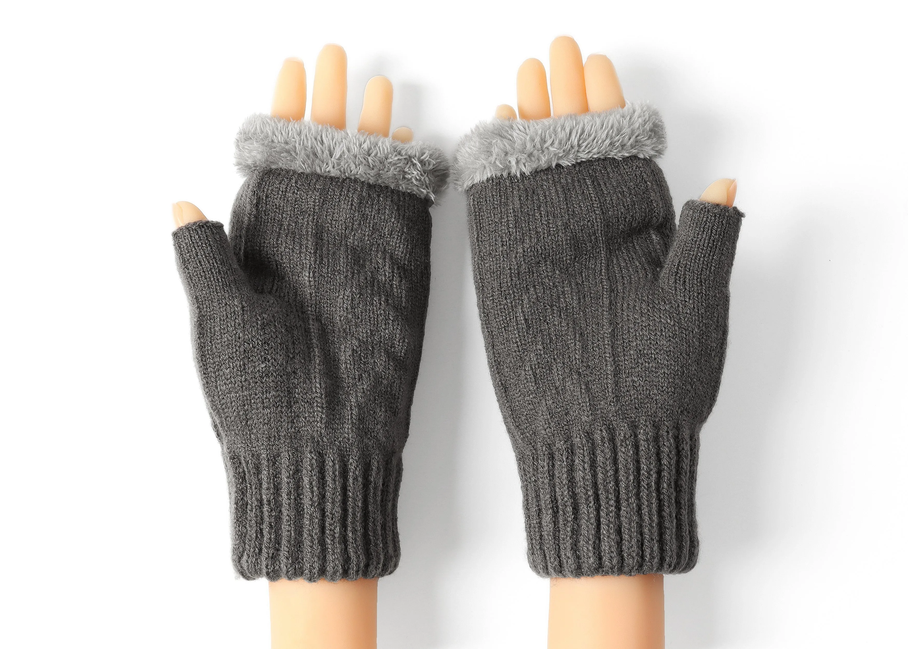 Fingerless Double-layer Ultra Plush Knit Gloves Typing Mittens