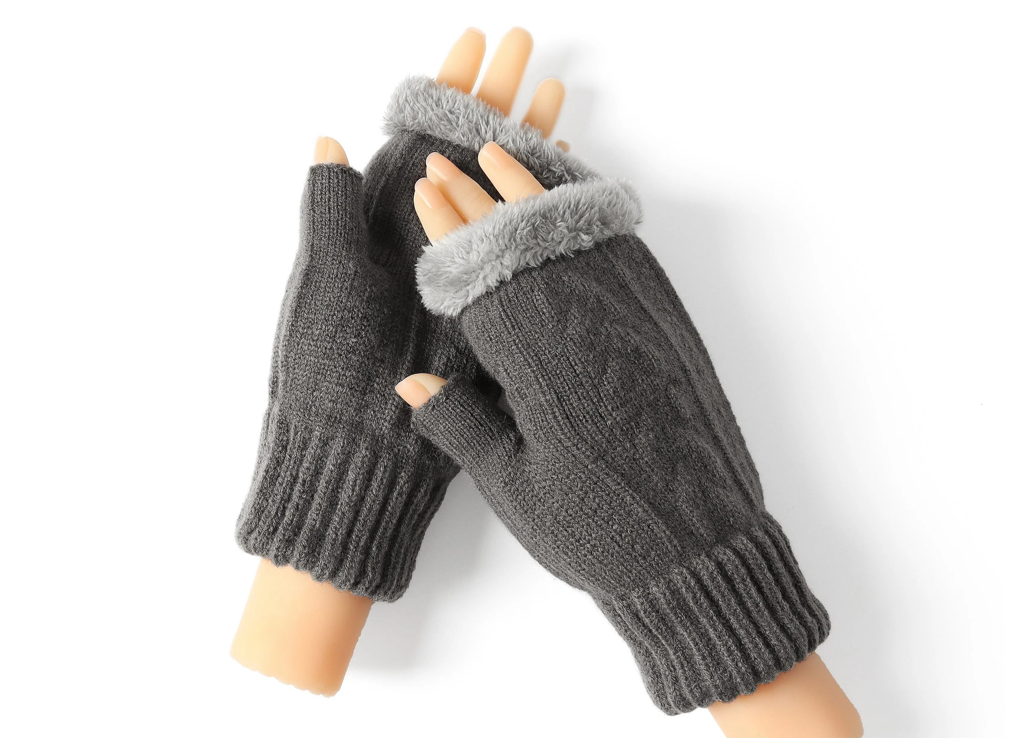 Fingerless Double-layer Ultra Plush Knit Gloves Typing Mittens