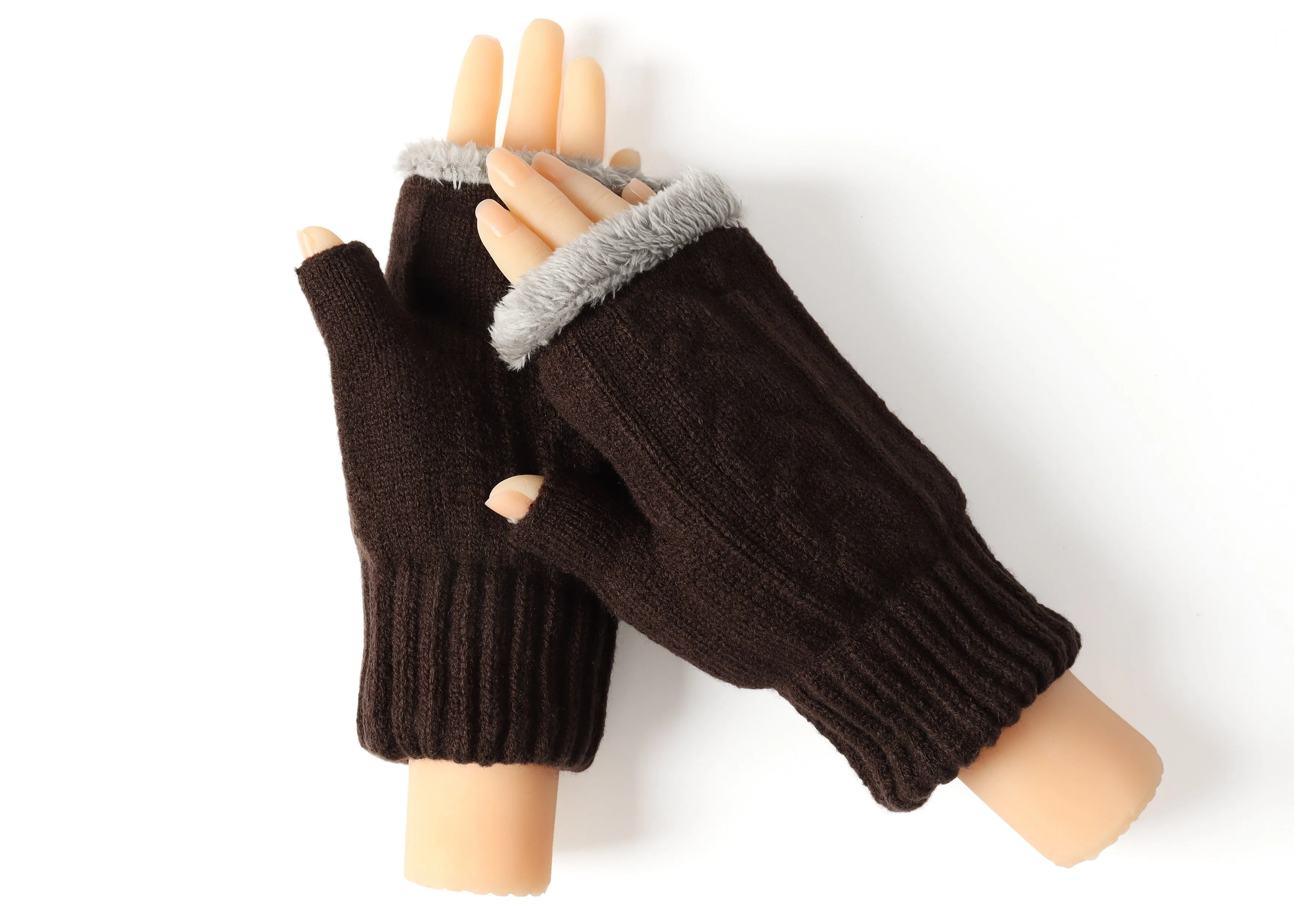 Fingerless Double-layer Ultra Plush Knit Gloves Typing Mittens