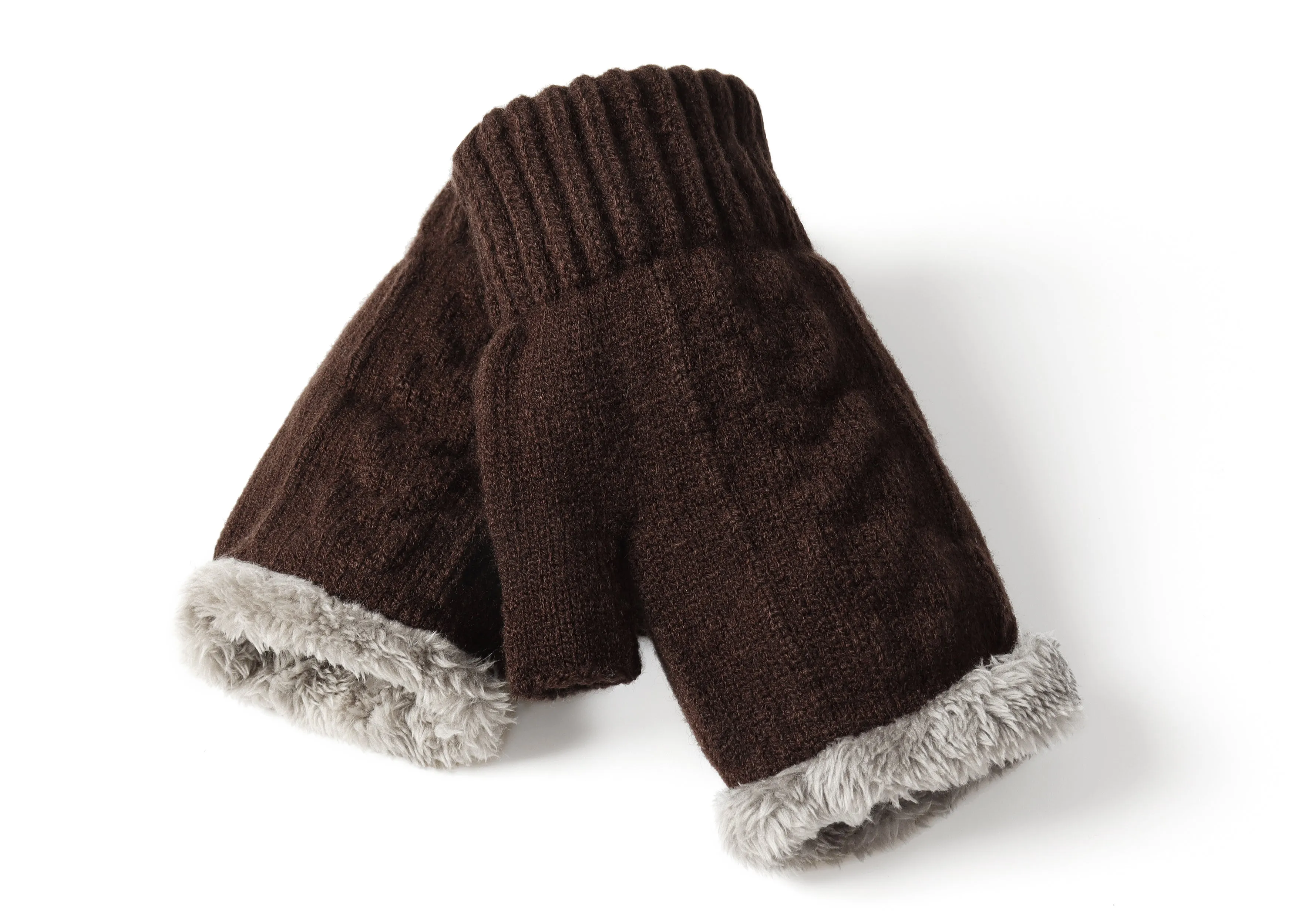 Fingerless Double-layer Ultra Plush Knit Gloves Typing Mittens