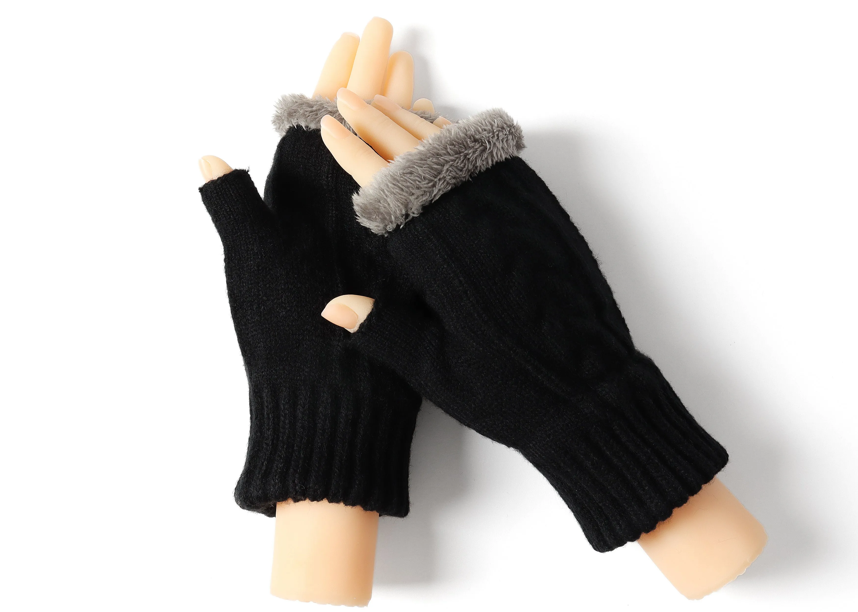 Fingerless Double-layer Ultra Plush Knit Gloves Typing Mittens