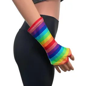 Fingerless Gloves in Rainbow Stripe Spandex